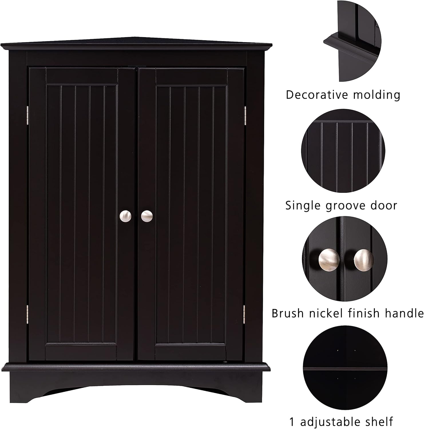 Floor Corner Cabinet with Two Doors and Shelves, Free-Standing Corner Storage Cabinets