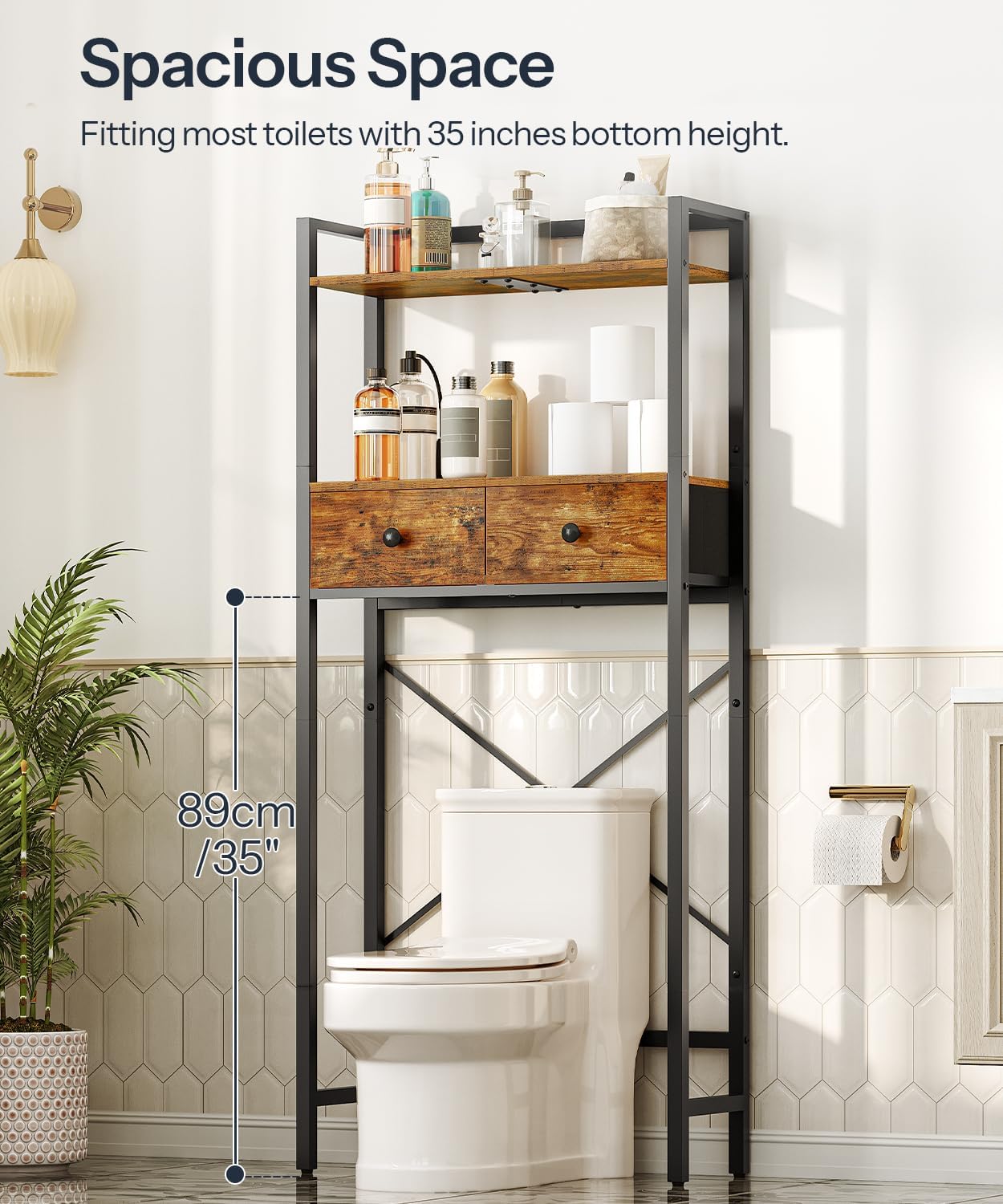 3-Tier Bathroom Organizer Shelf Over Toilet, Freestanding Space Saver Bathroom Toilet Shelves