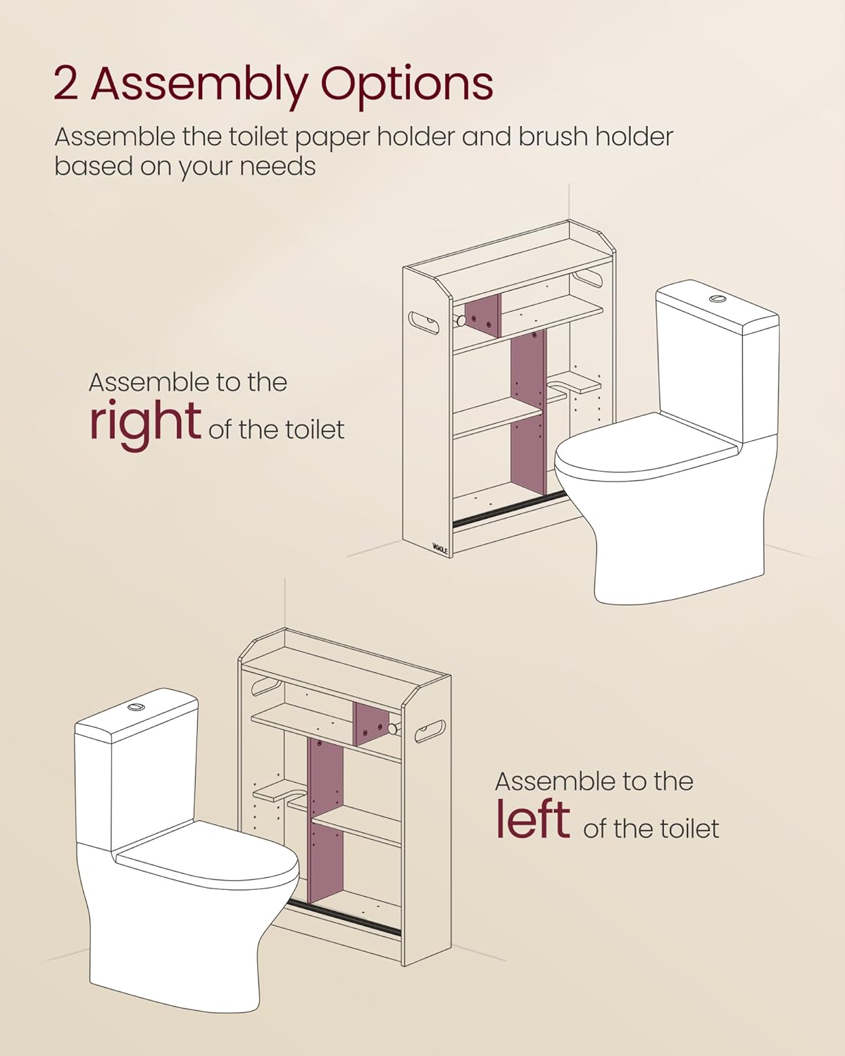 Narrow Storage Cabinet, Slim Floor Cabinet with Sliding Doors, Toilet Paper Holder and Brush Compartment