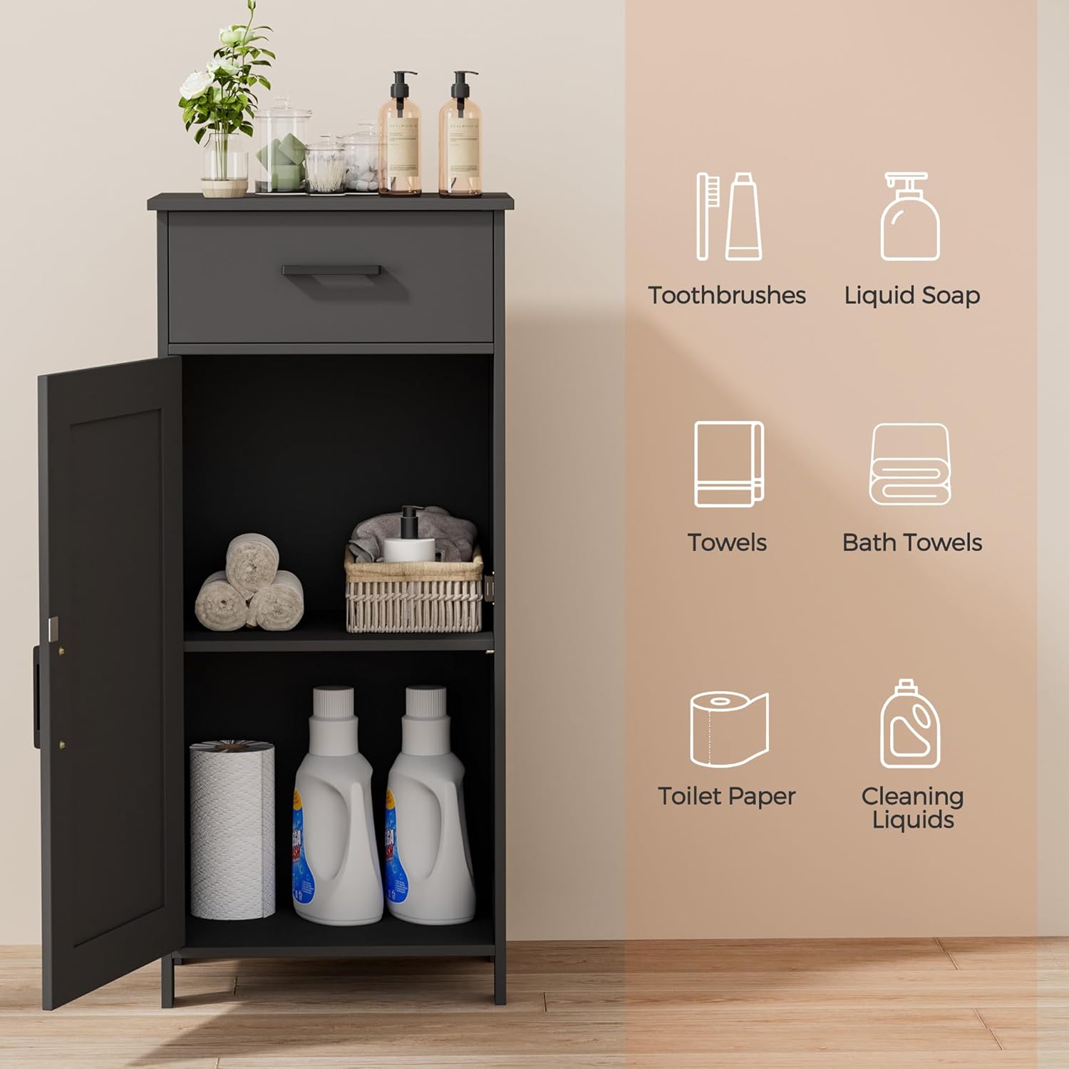 35.4" H Bathroom Cabinet with Drawer, Bathroom Organizers and Storage, Adjustable Shelves