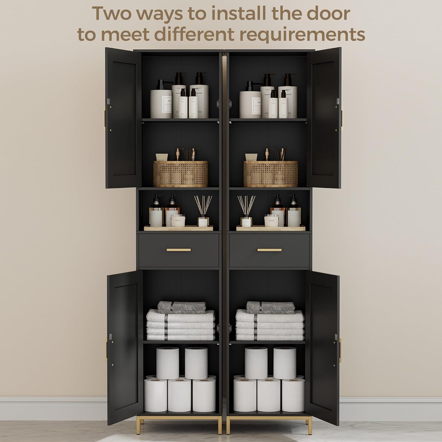 67" H Bathroom Storage Cabinet, Tall Storage Cabinet with Adjustable Shelves, Freestanding Cabinet with Doors and Drawer