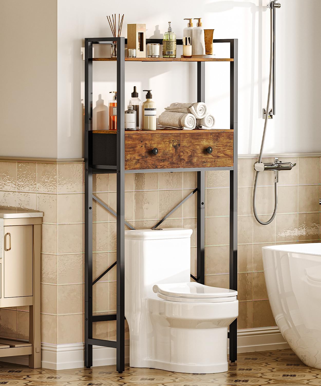 3-Tier Bathroom Organizer Shelf Over Toilet, Freestanding Space Saver Bathroom Toilet Shelves