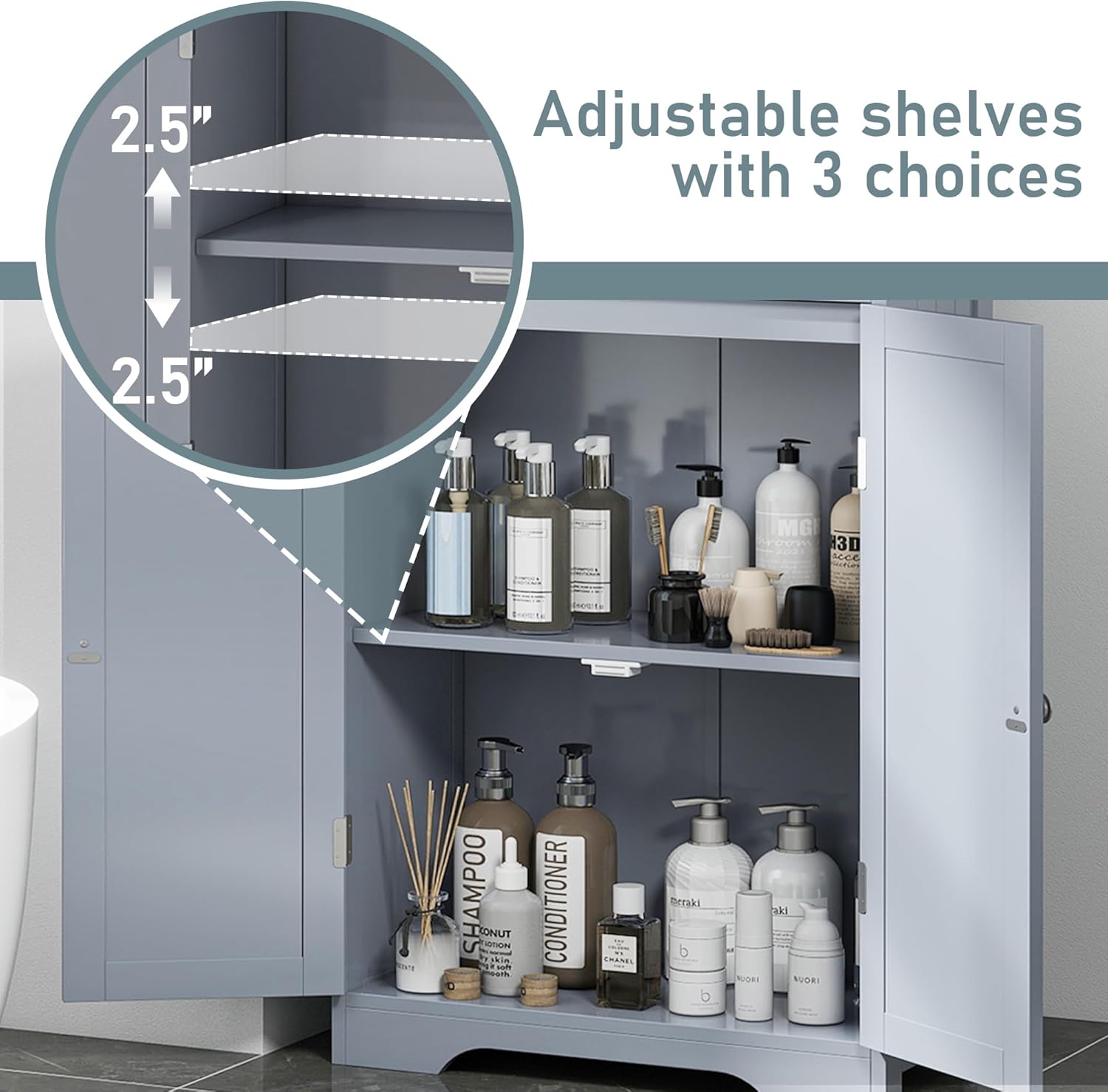 67" Tall White Bathroom Cabinet Storage Cabinet, Freestanding Storage Cabinet with Glass Door and Adjustable Shelves