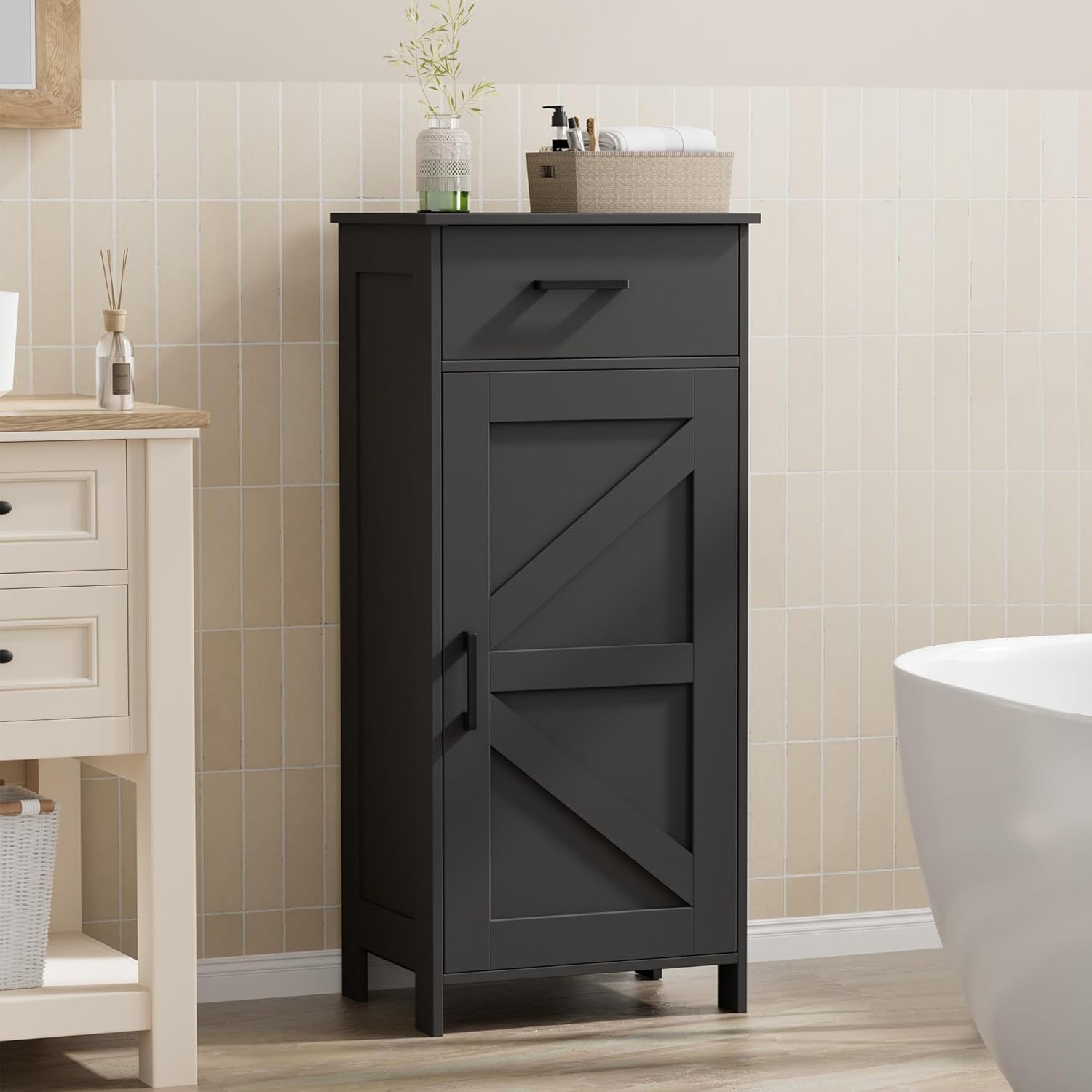 35.4" H Bathroom Cabinet with Drawer, Bathroom Organizers and Storage, Adjustable Shelves
