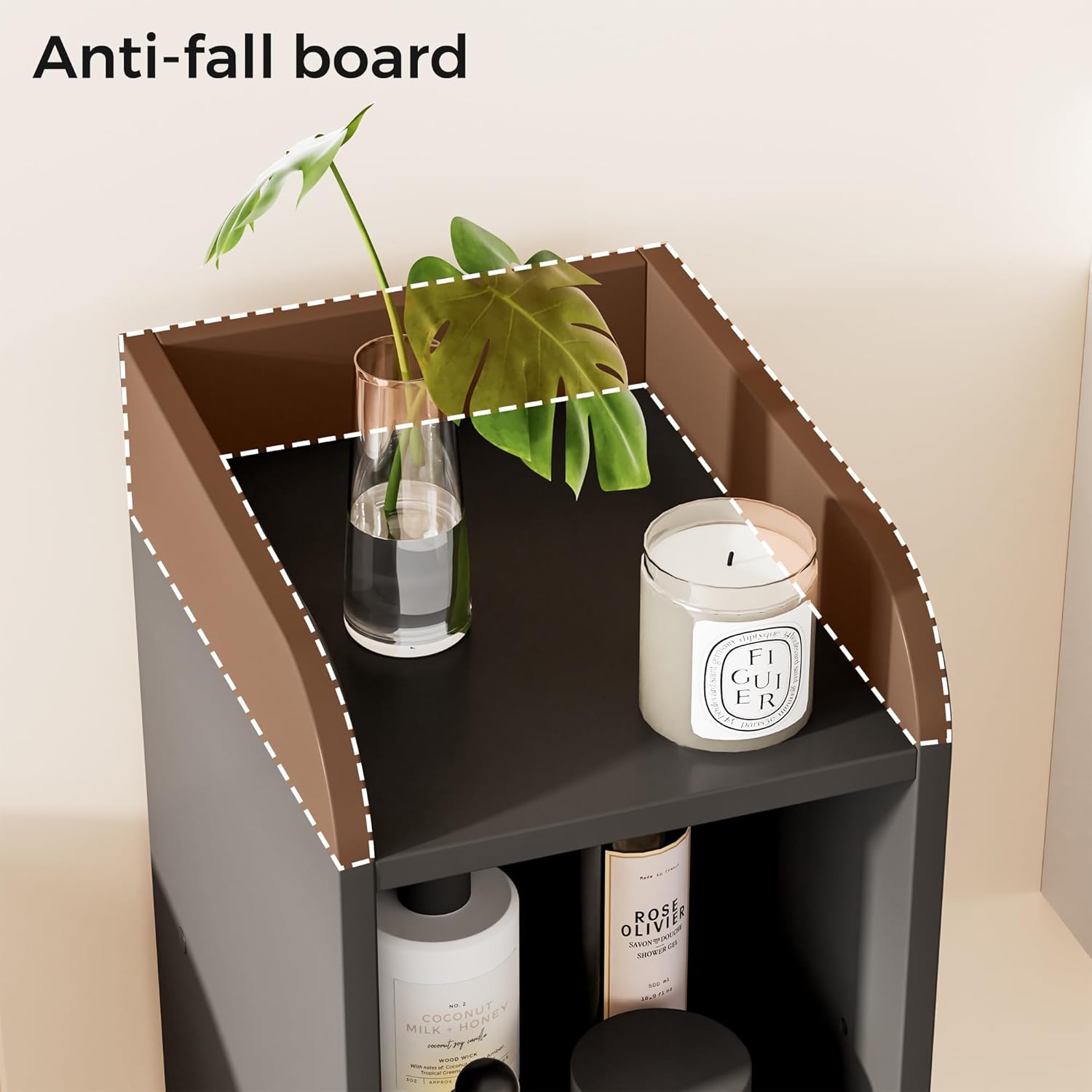Rattan Small Bathroom Cabinet with Door, Narrow Toilet Paper Storage Cabinet, Skinny Corner Floor Cabinet with Adjustable Shelves