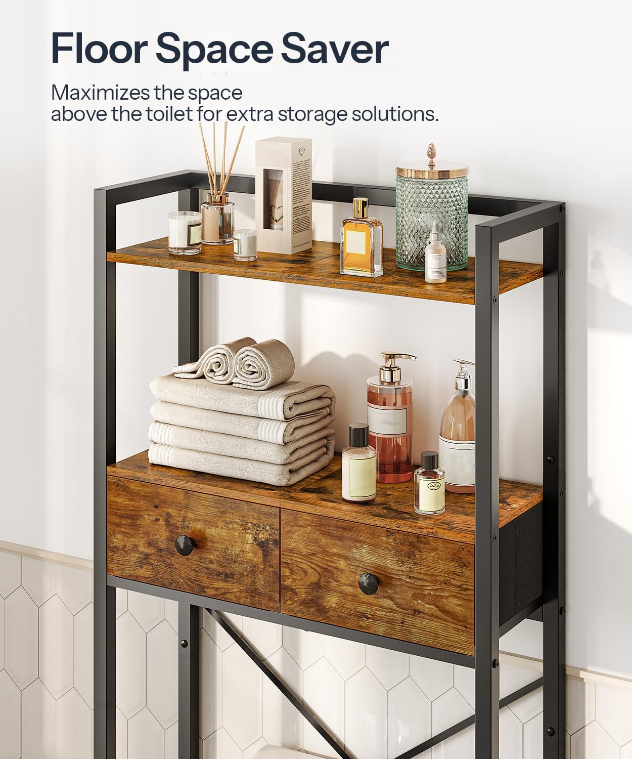 3-Tier Bathroom Organizer Shelf Over Toilet, Freestanding Space Saver Bathroom Toilet Shelves