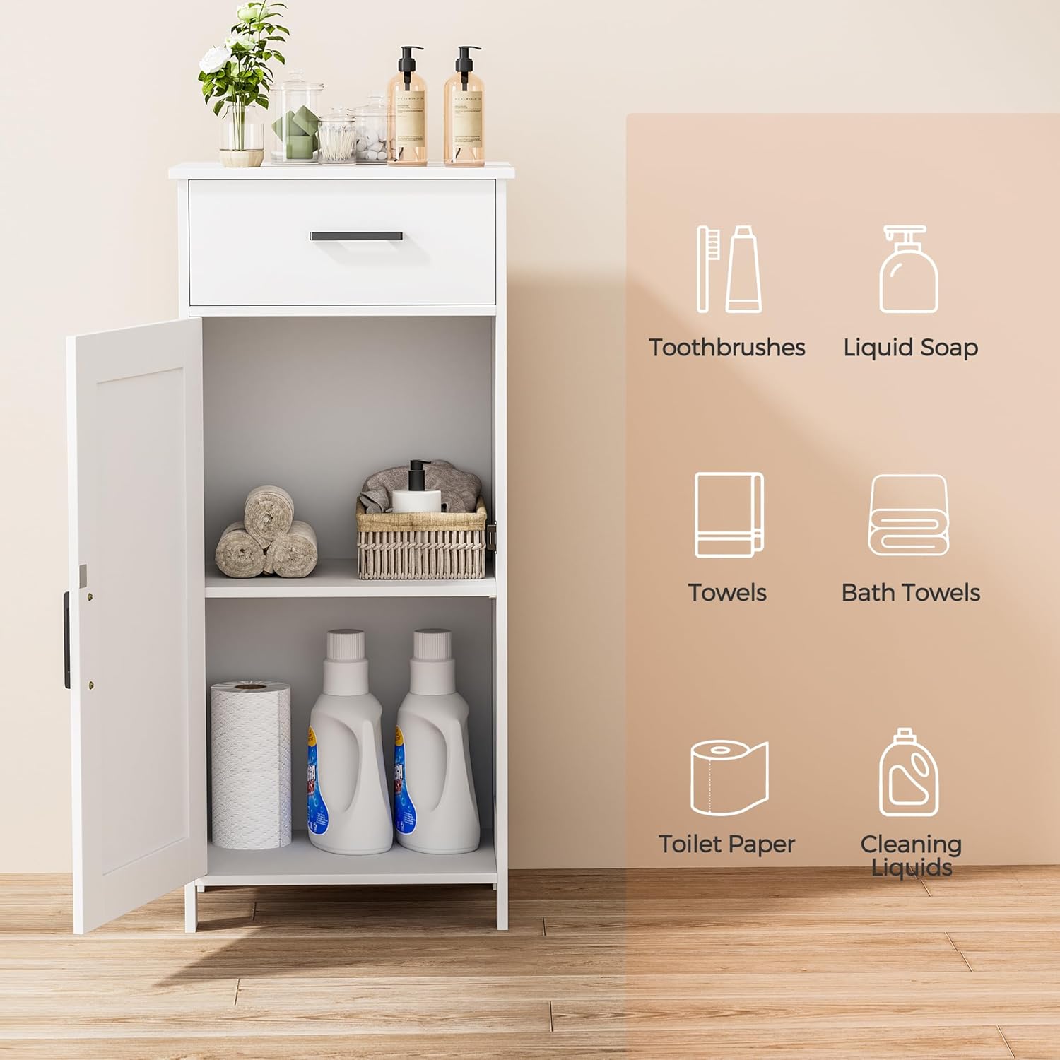 35.4" H Bathroom Cabinet with Drawer, Bathroom Organizers and Storage, Adjustable Shelves