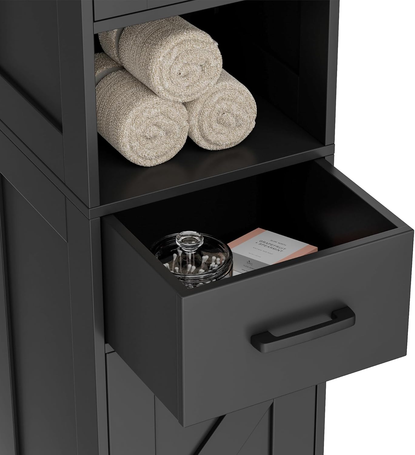 67" H Tall Bathroom Storage Cabinet with 2 Barn Doors and 1 Drawer, Narrow Storage Unit