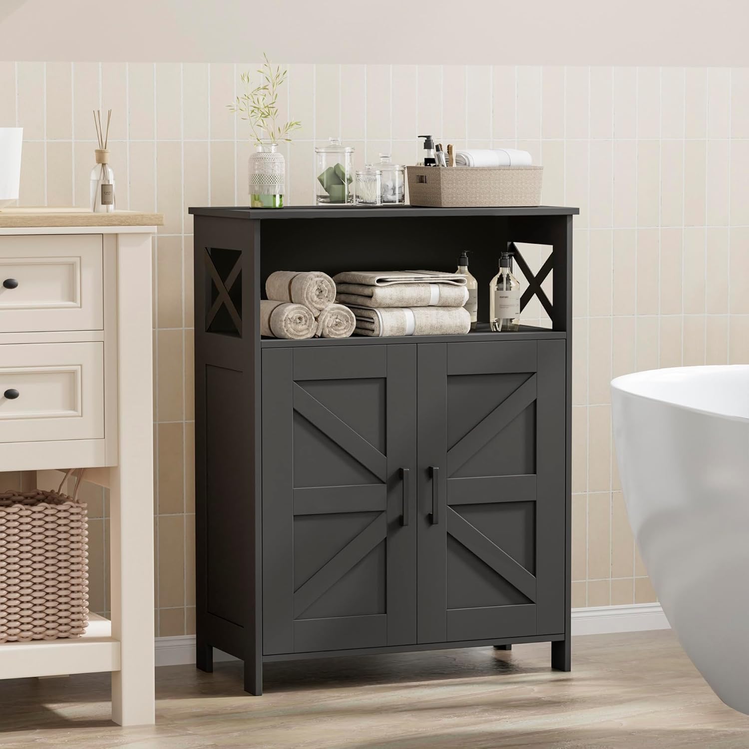 Farmhouse Bathroom Storage Cabinet with 2 Doors, Toilet Paper Cabinet with Adjustable Shelves, 11.8"D x 23.6"W x 31.5"H