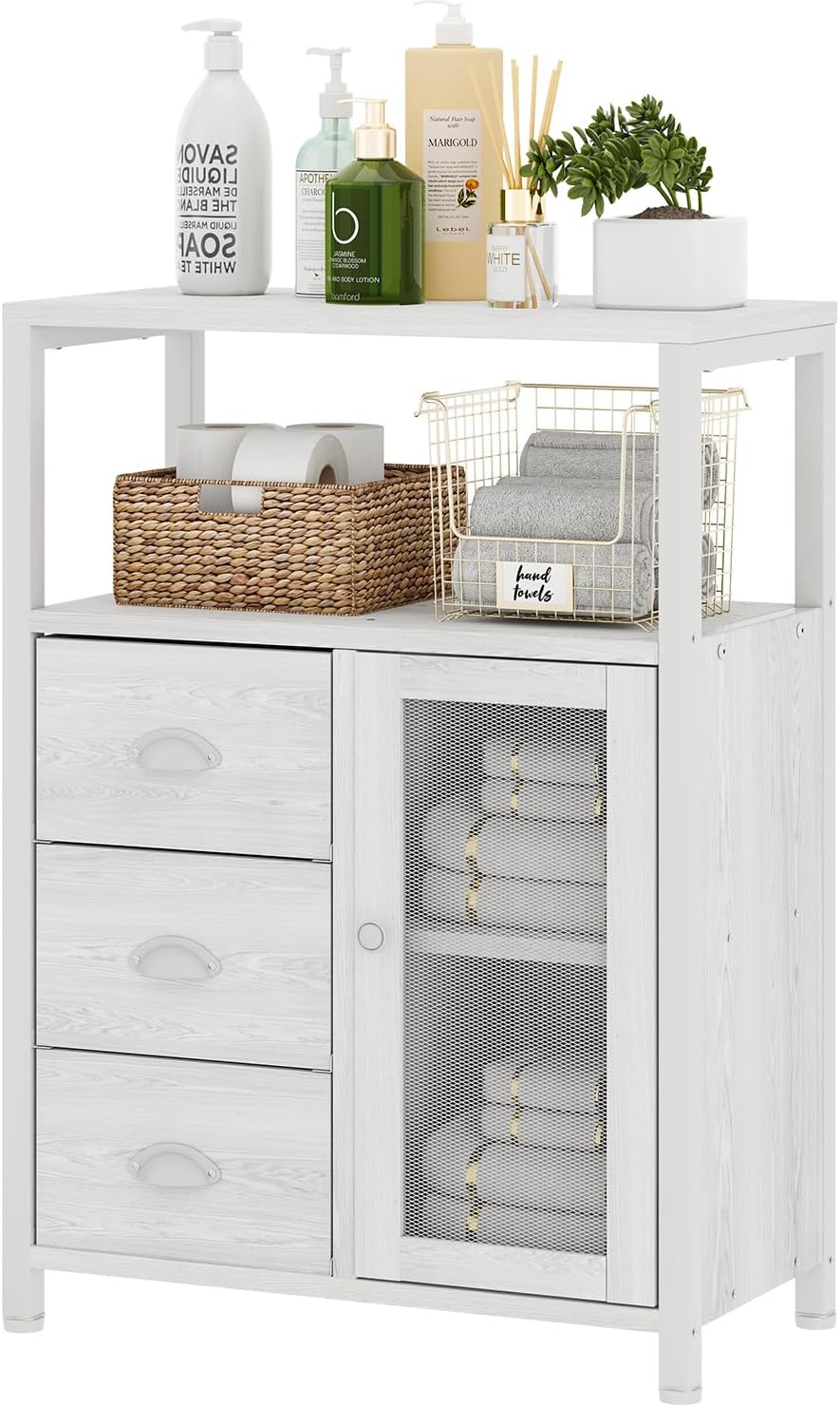 Bathroom Floor Storage Cabinet Organizer with 3 Removable Drawers and 1 Door