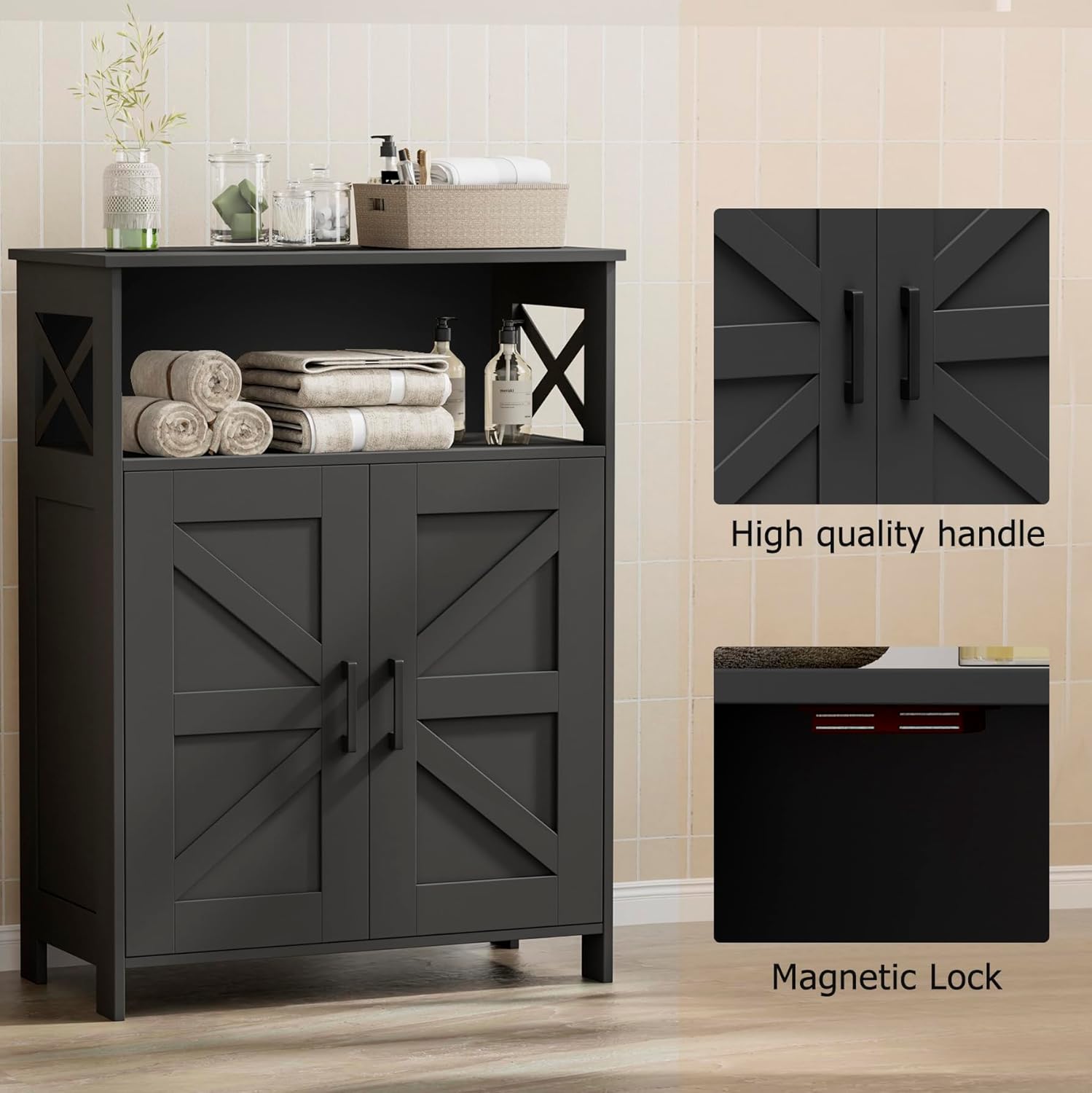 Farmhouse Bathroom Storage Cabinet with 2 Doors, Toilet Paper Cabinet with Adjustable Shelves, 11.8"D x 23.6"W x 31.5"H