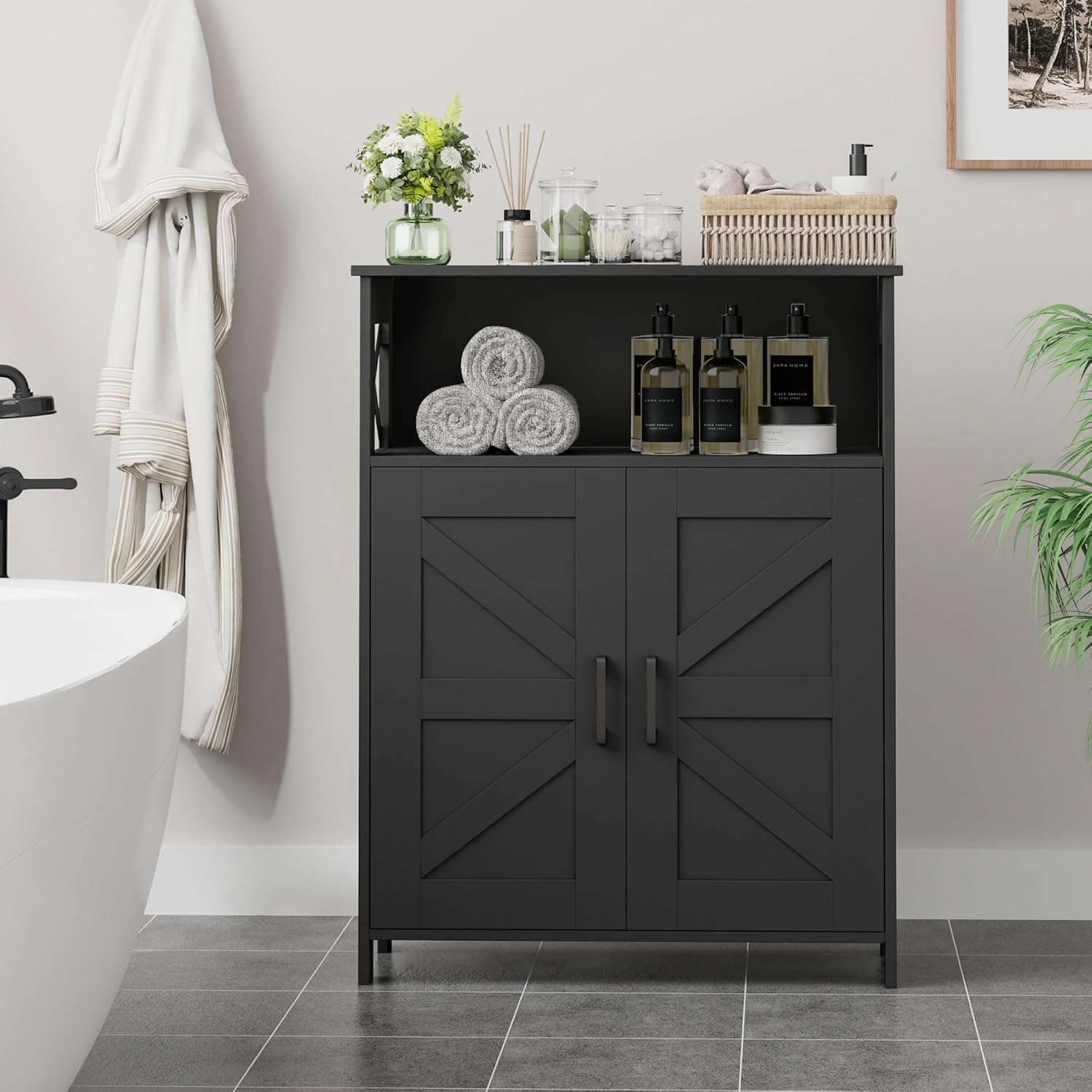 Farmhouse Bathroom Storage Cabinet with 2 Doors, Toilet Paper Cabinet with Adjustable Shelves, 11.8"D x 23.6"W x 31.5"H
