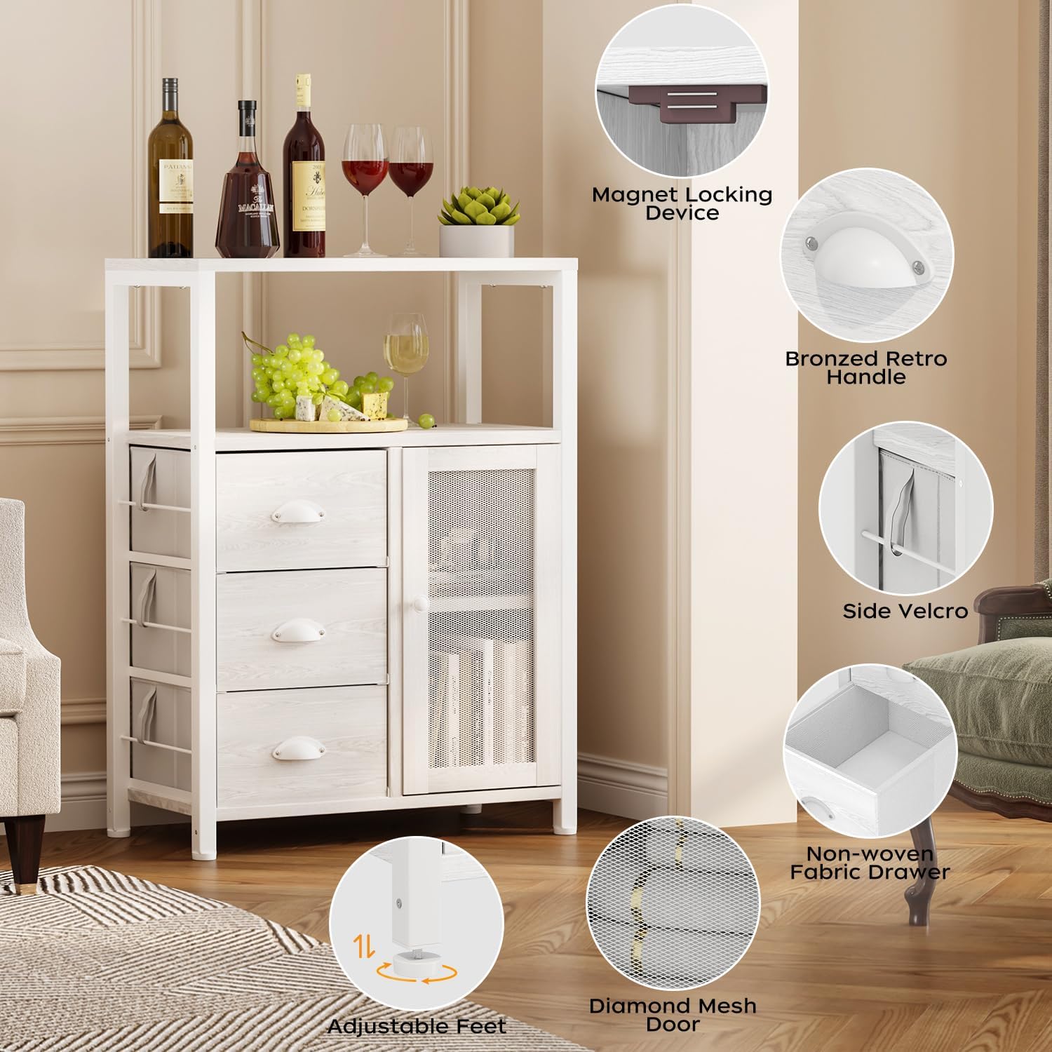 Bathroom Floor Storage Cabinet Organizer with 3 Removable Drawers and 1 Door