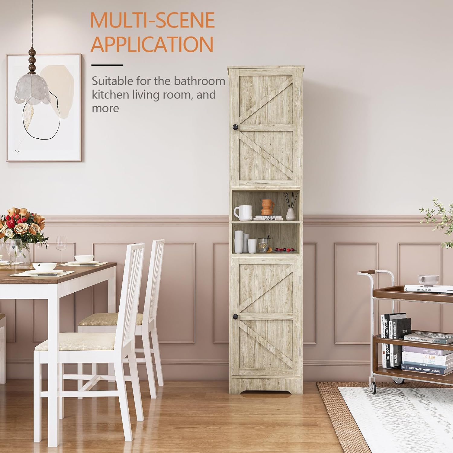 Tall Bathroom Storage Cabinet, Vertical Freestanding Organizer with Adjustable Shelf, Slim Design for Small Bathrooms