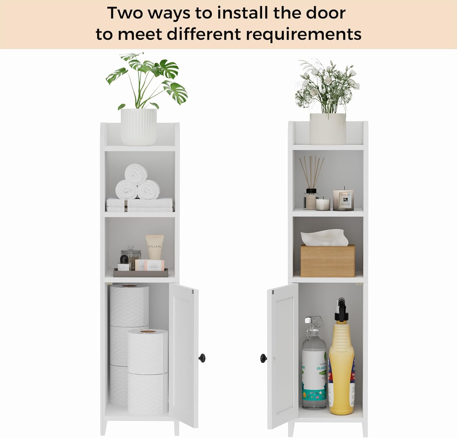 Floor Cabinet with Door and Shelves, Beside The Toilet Paper Stand, 9.8" D x 7.9" W x 31" H