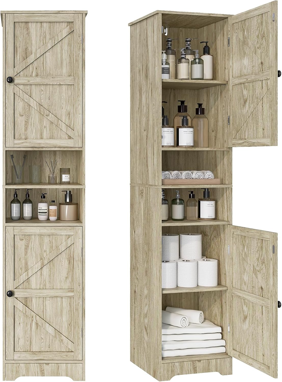 Tall Bathroom Storage Cabinet, Vertical Freestanding Organizer with Adjustable Shelf, Slim Design for Small Bathrooms
