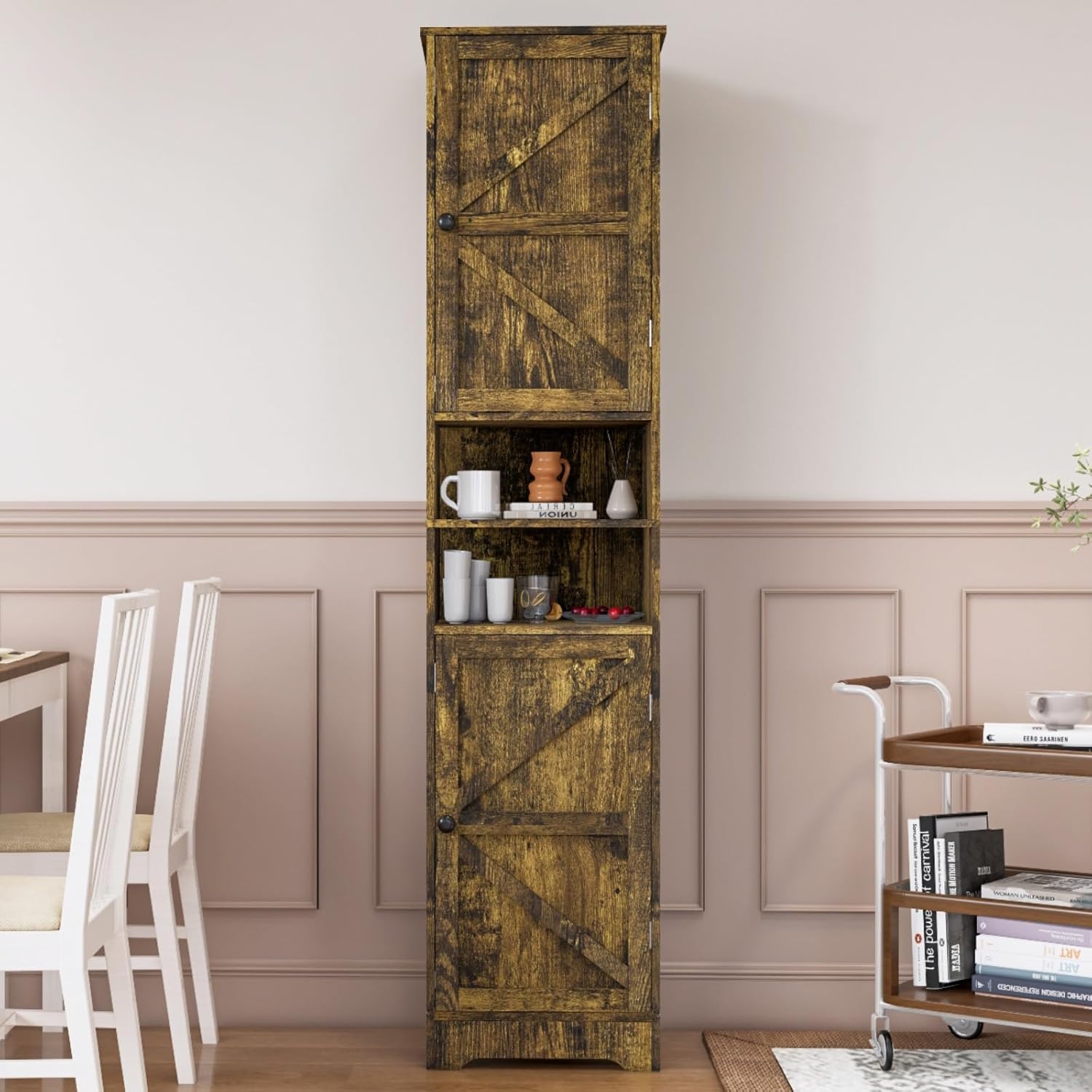 Tall Bathroom Storage Cabinet, Vertical Freestanding Organizer with Adjustable Shelf, Slim Design for Small Bathrooms