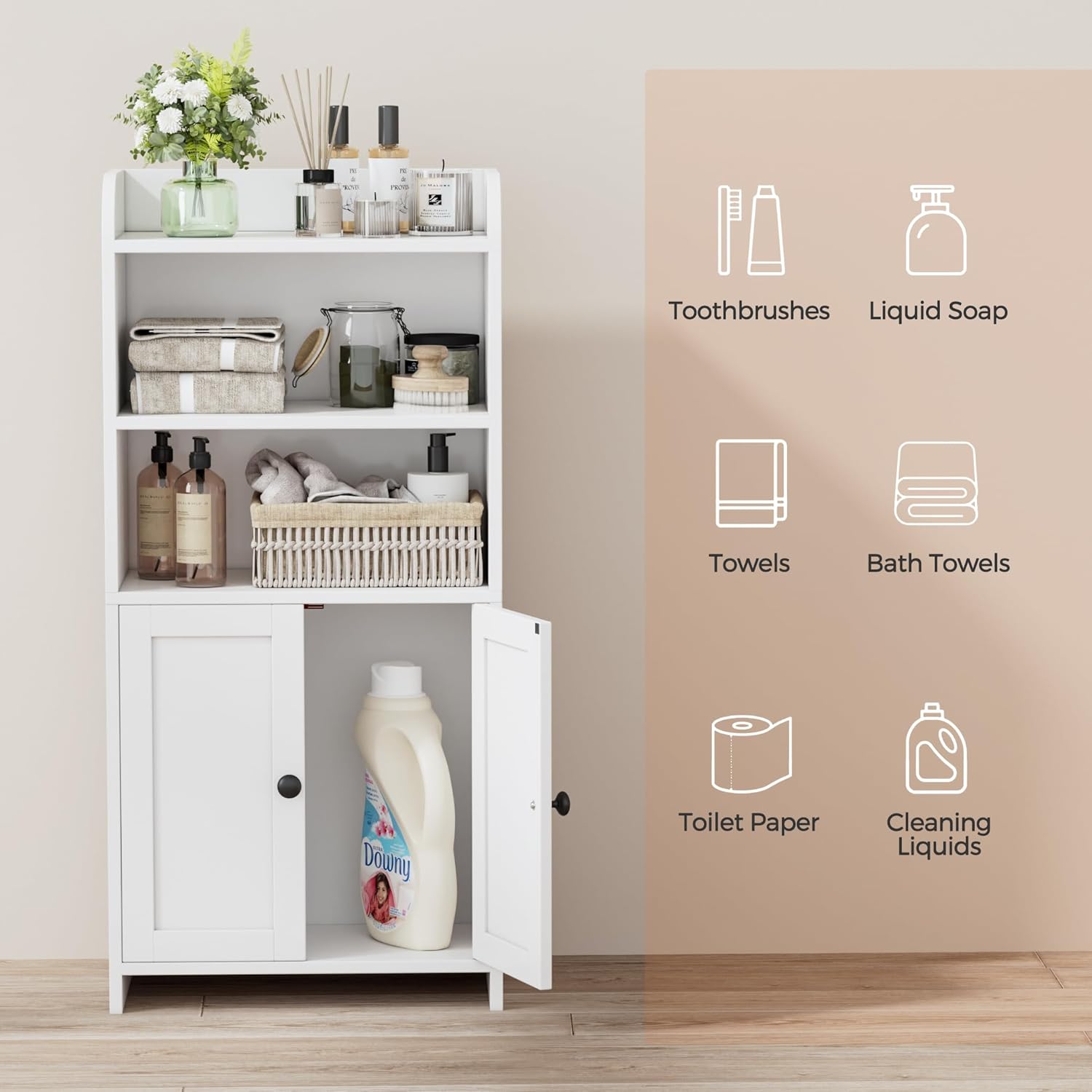Small Bathroom Storage Cabinet, Freestanding Toilet Paper Storage with 2 Doors and Shelves, 7.9" D x 14.6" W x 31" H