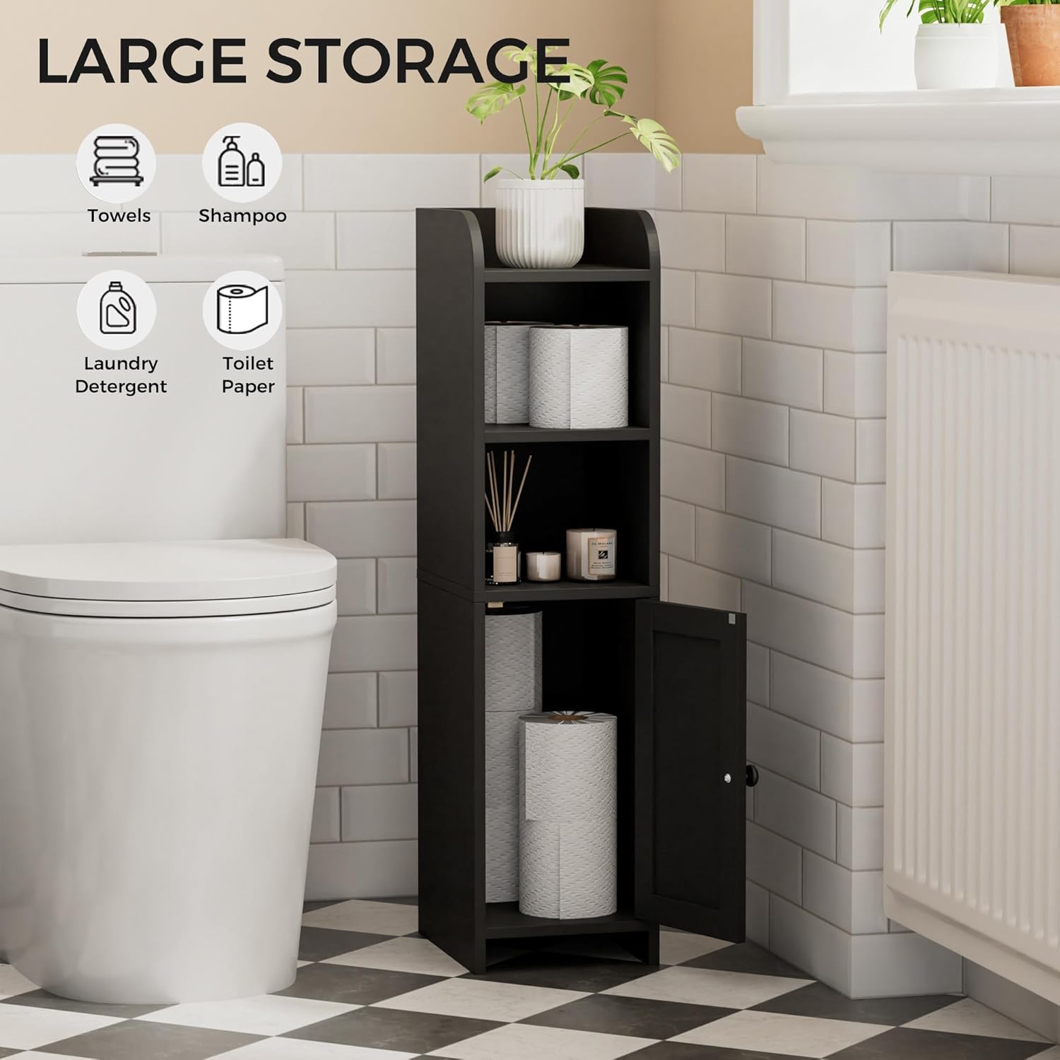 Floor Cabinet with Door and Shelves, Beside The Toilet Paper Stand, 9.8" D x 7.9" W x 31" H