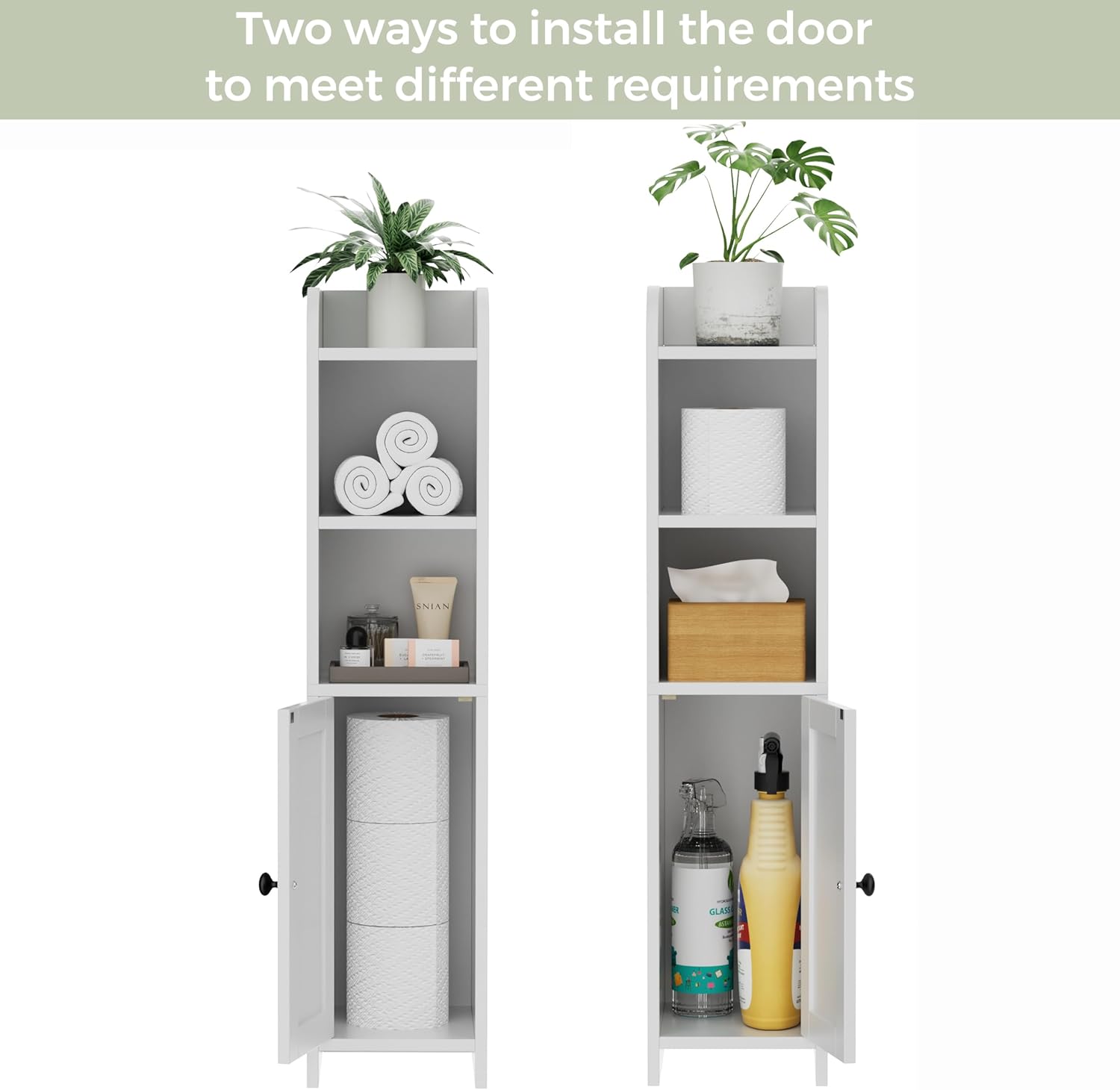 Small Bathroom Storage Corner Floor Cabinet with Door and Shelves, 7.9" D x 7.1" W x 31" H