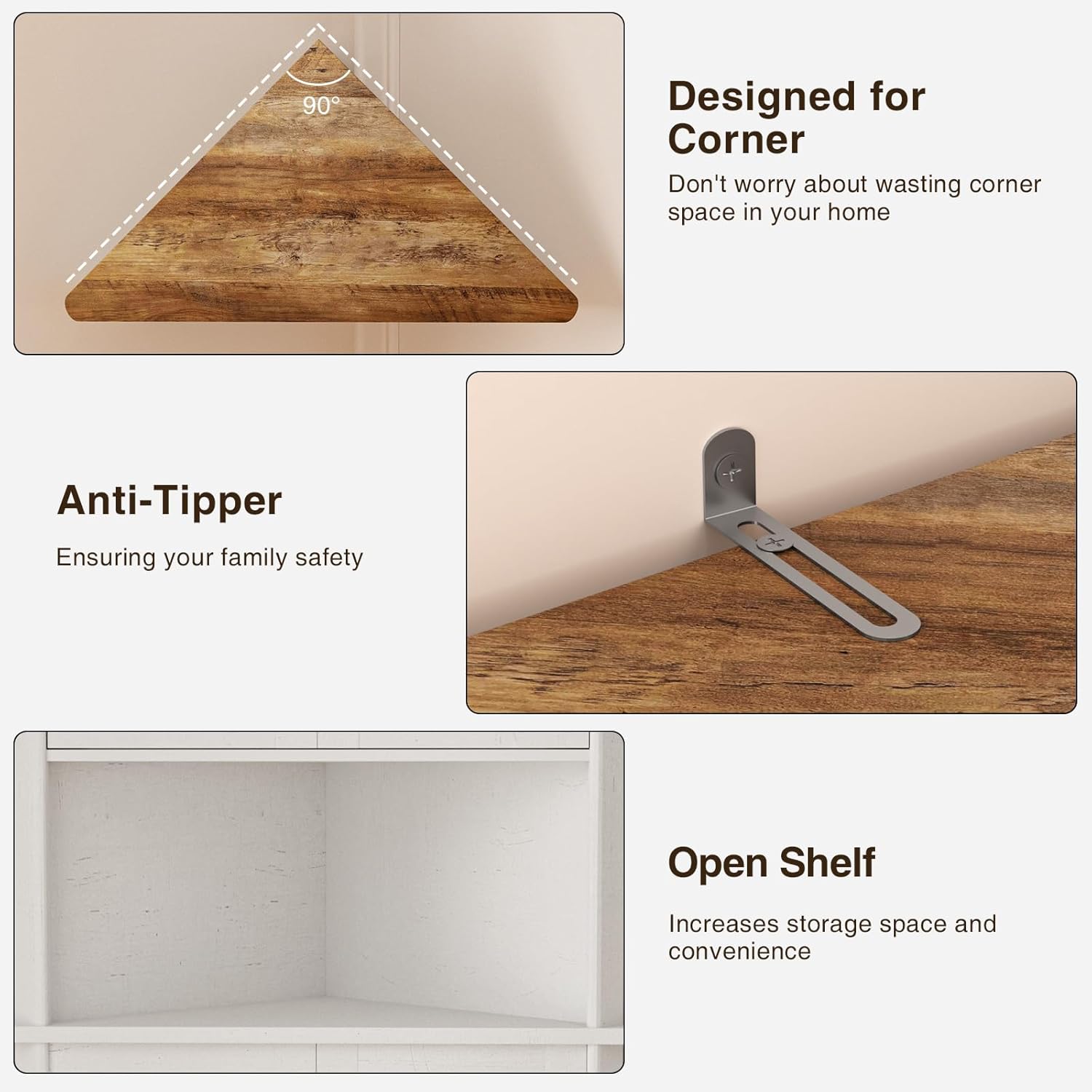 67''H Tall Corner Cabinet with 4 Tempered Glass Doors and Barn Doors