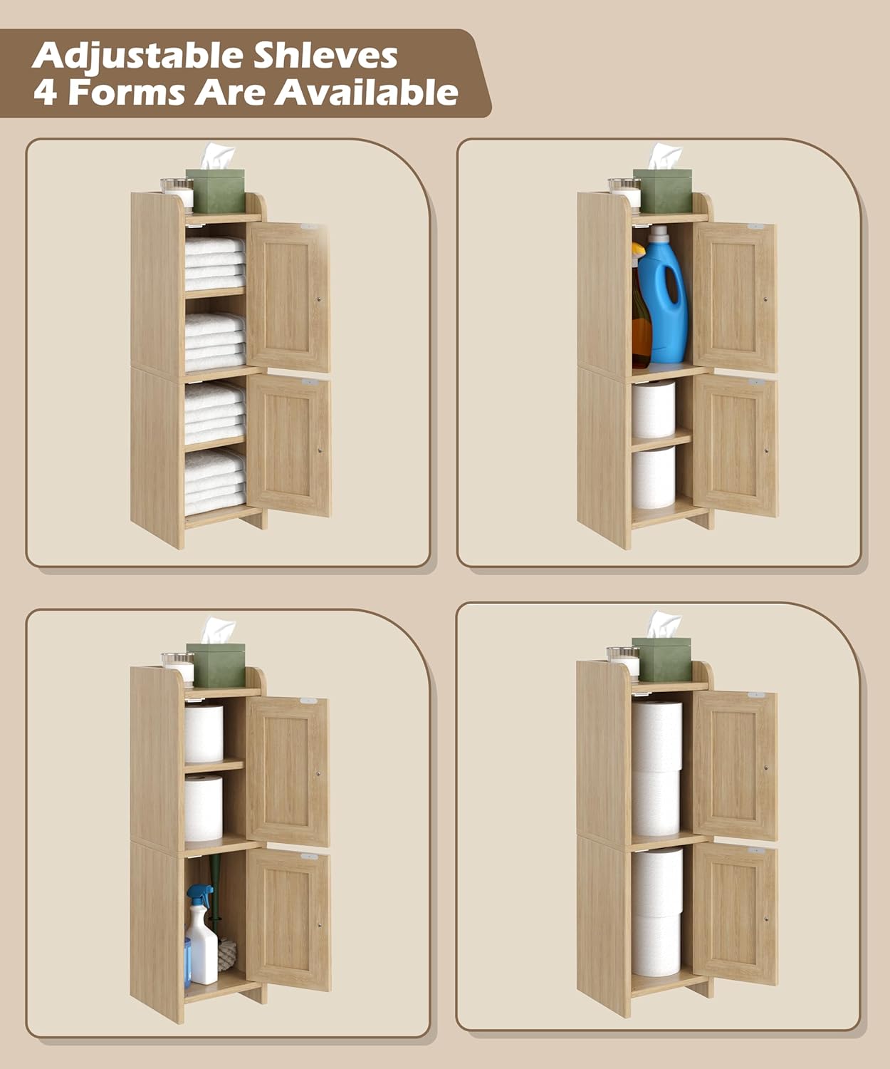 Rattan Small Bathroom Cabinet with 2 Doors, 7.9''D x 7.9''W Narrow Toilet Paper Storage Cabinet, Bathroom Organizer for Small Spaces