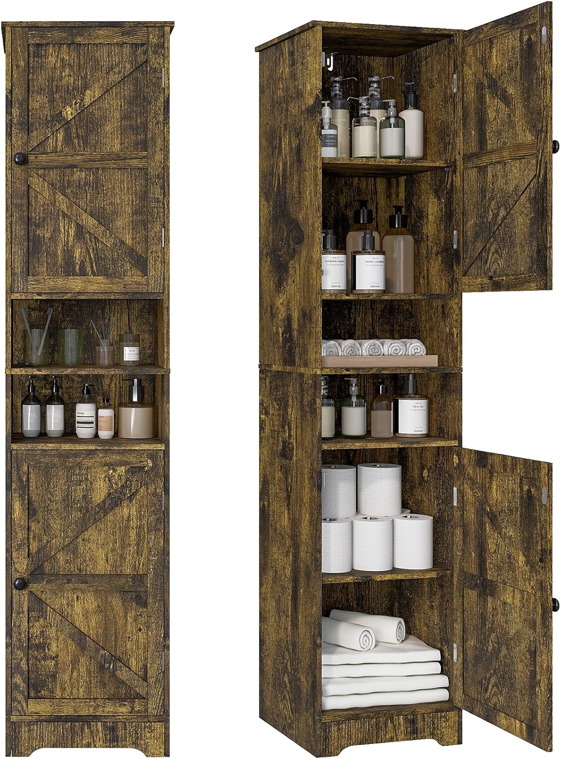 Tall Bathroom Storage Cabinet, Vertical Freestanding Organizer with Adjustable Shelf, Slim Design for Small Bathrooms