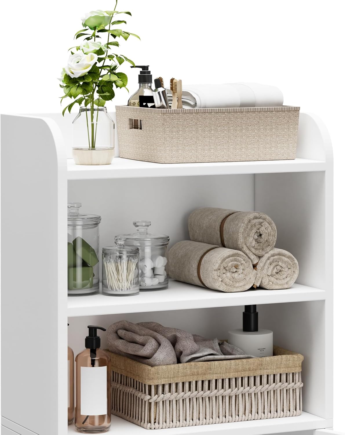 Small Bathroom Storage Cabinet, Freestanding Toilet Paper Storage with 2 Doors and Shelves, 7.9" D x 14.6" W x 31" H