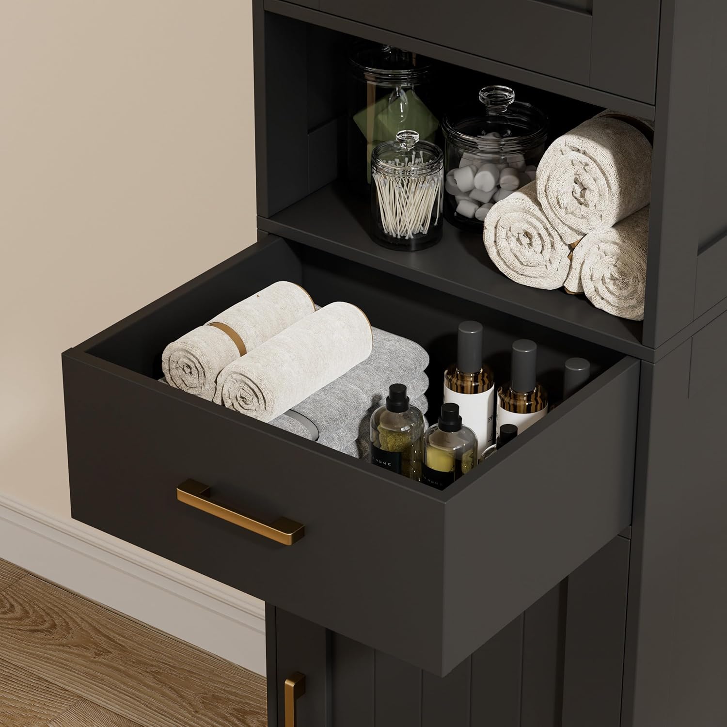 67" H Bathroom Storage Cabinet, Tall Storage Cabinet with Adjustable Shelves, Freestanding Cabinet with Doors and Drawer