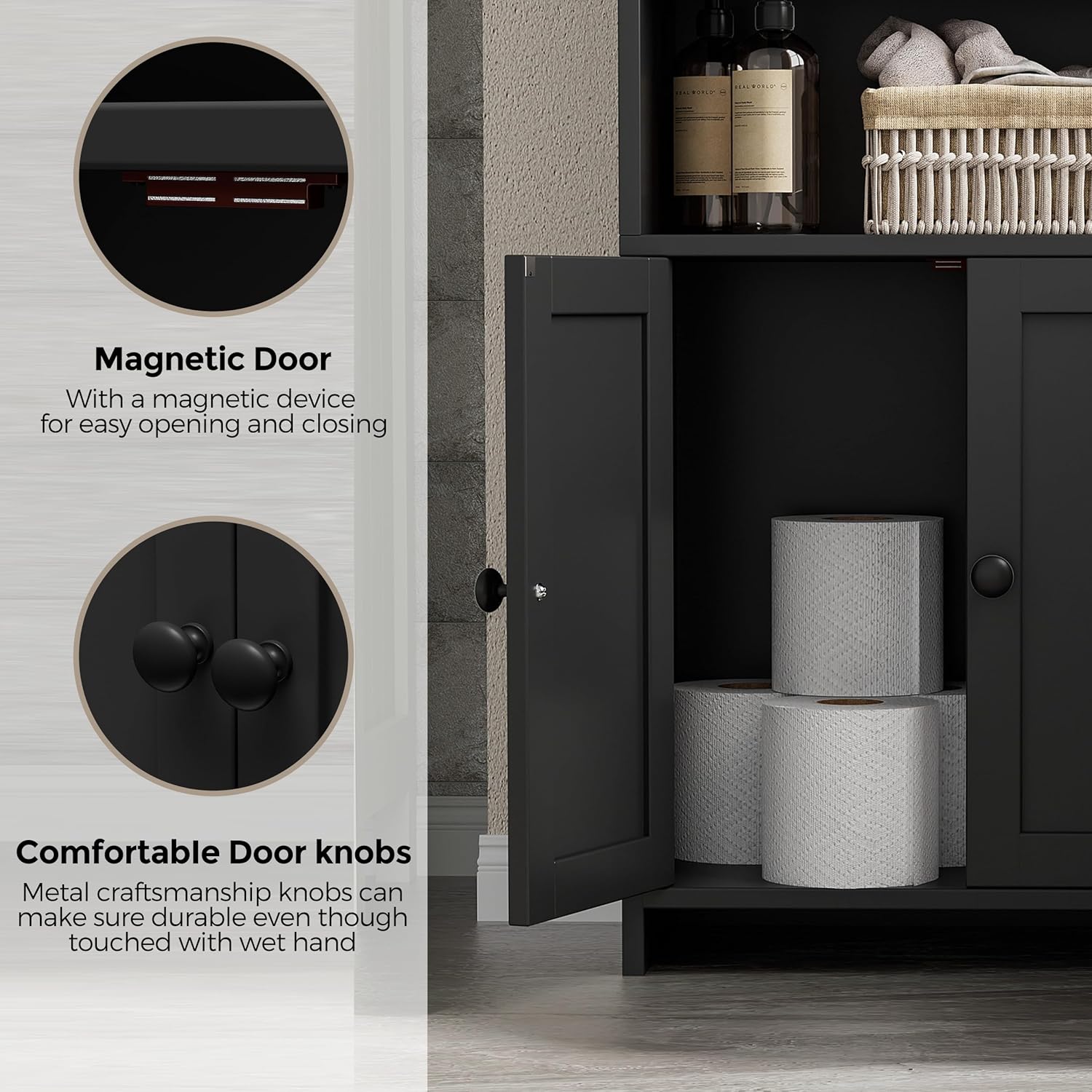 Small Bathroom Storage Cabinet, Freestanding Toilet Paper Storage with 2 Doors and Shelves, 7.9" D x 14.6" W x 31" H