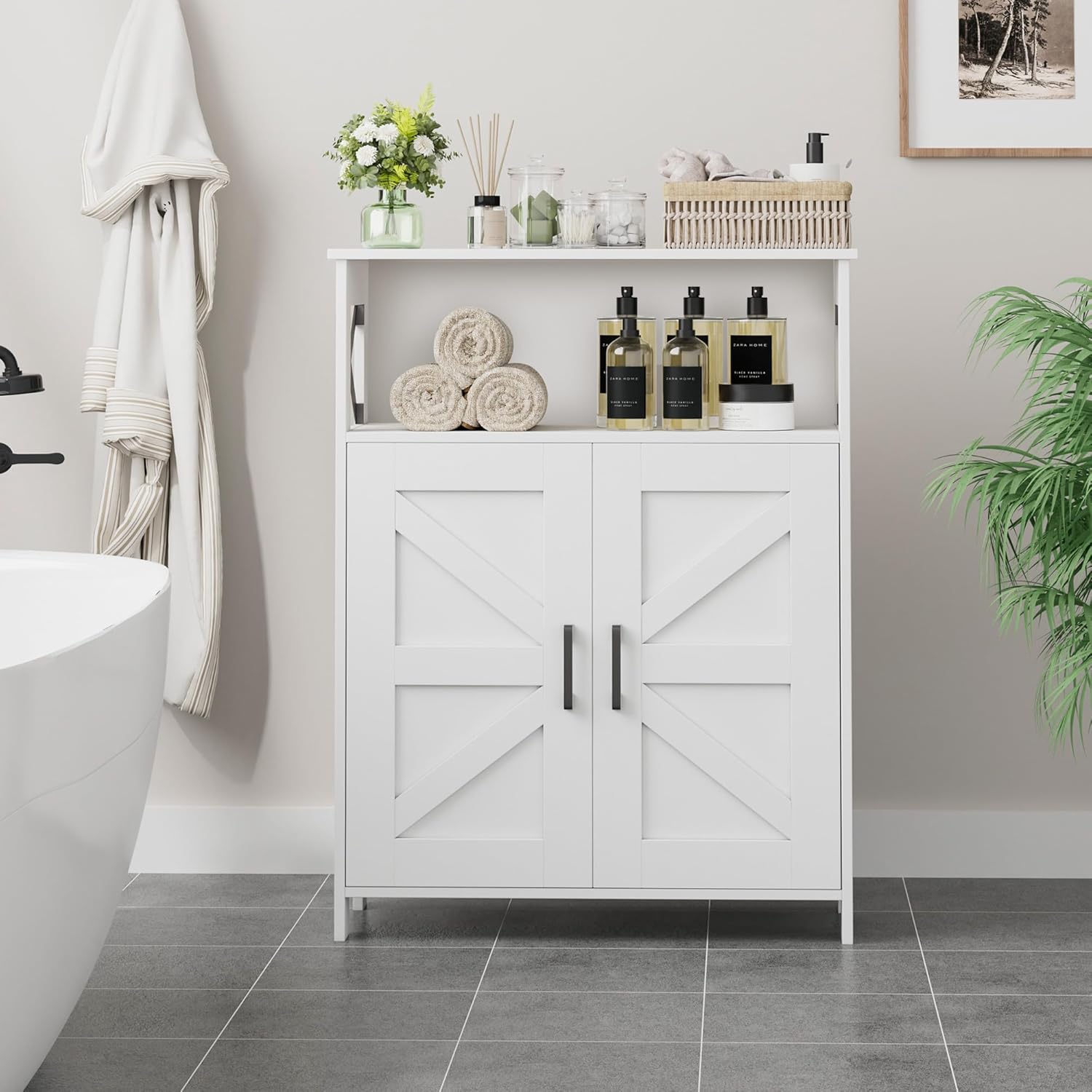 Farmhouse Bathroom Storage Cabinet with 2 Doors, Toilet Paper Cabinet with Adjustable Shelves, 11.8"D x 23.6"W x 31.5"H
