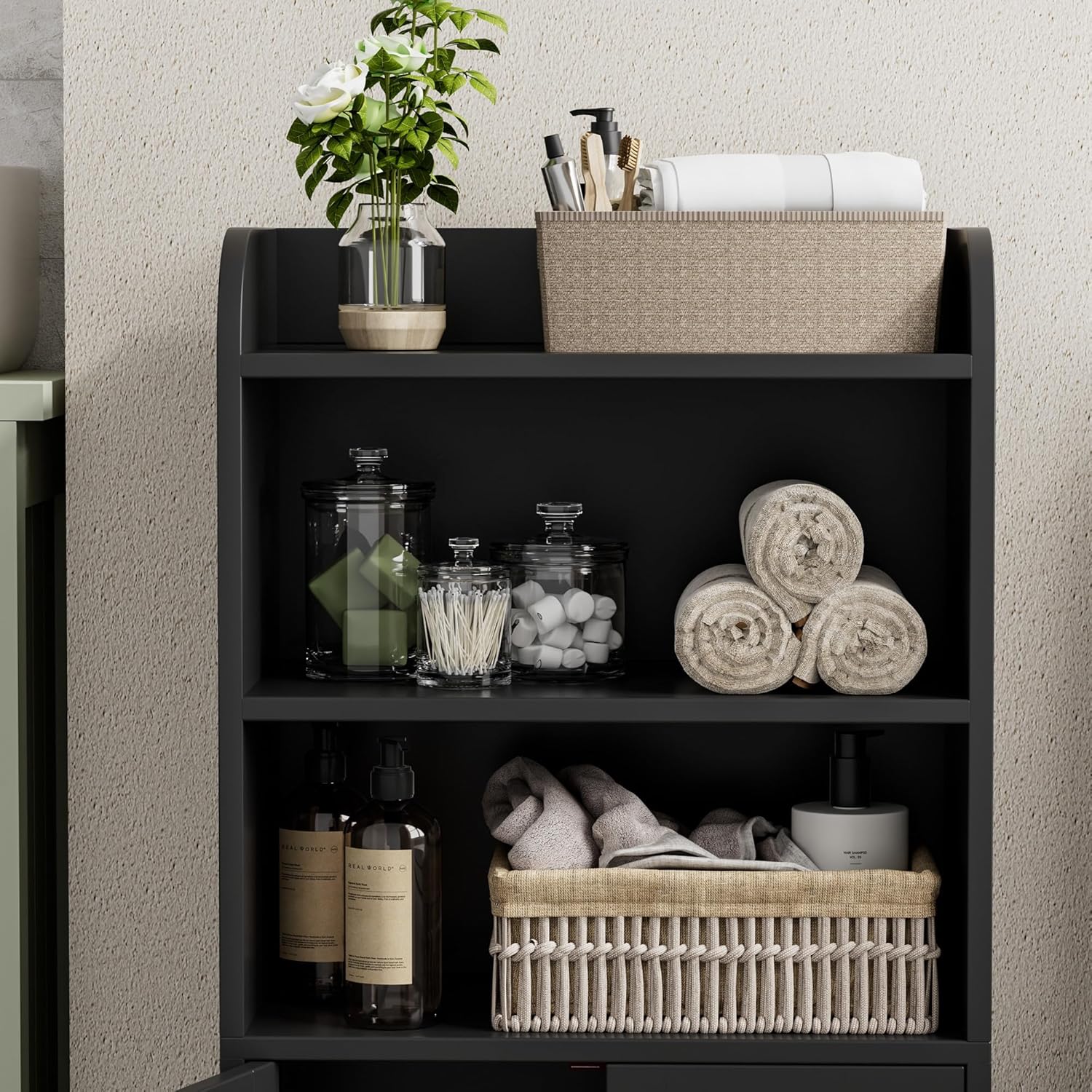 Small Bathroom Storage Cabinet, Freestanding Toilet Paper Storage with 2 Doors and Shelves, 7.9" D x 14.6" W x 31" H