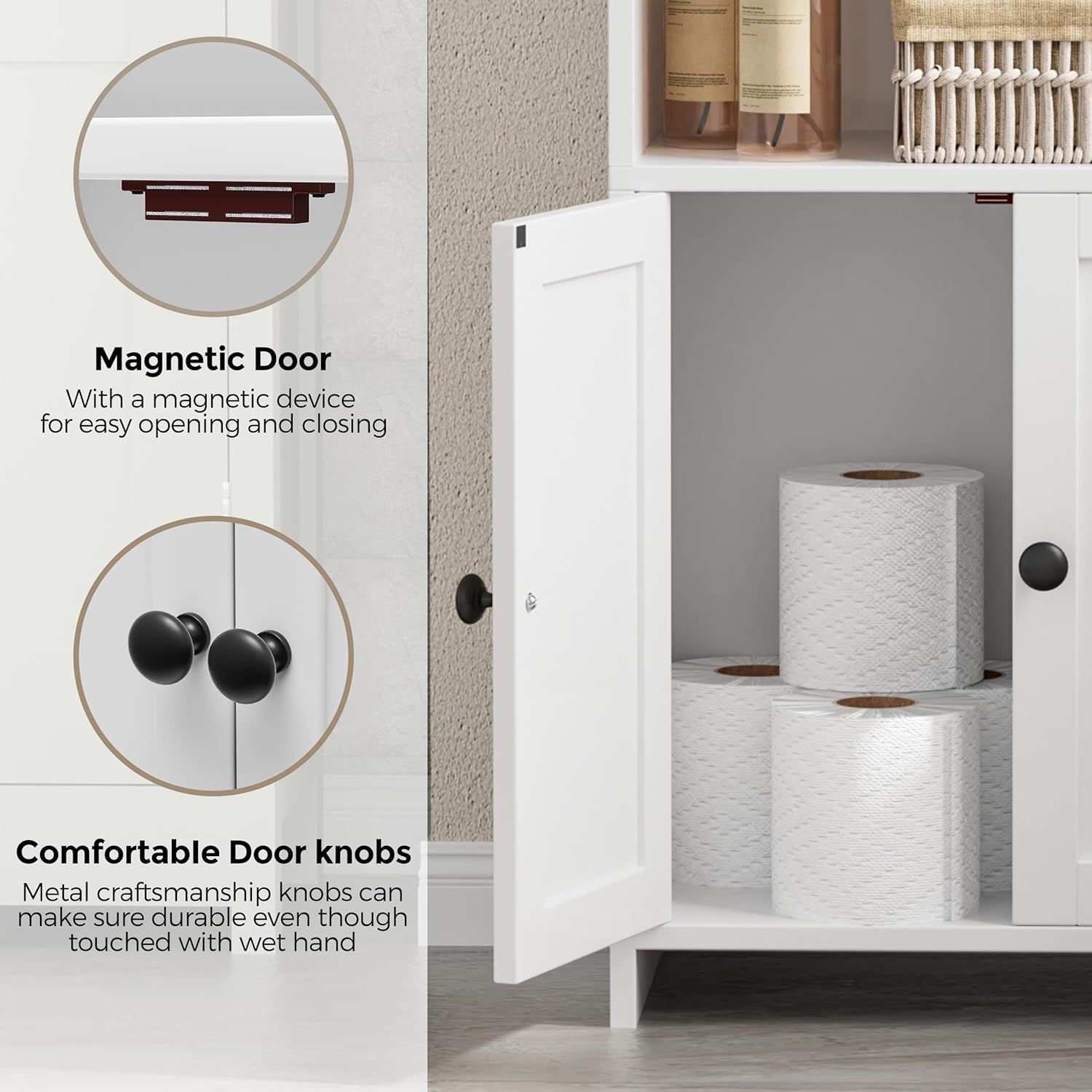 Small Bathroom Storage Cabinet, Freestanding Toilet Paper Storage with 2 Doors and Shelves, 7.9" D x 14.6" W x 31" H