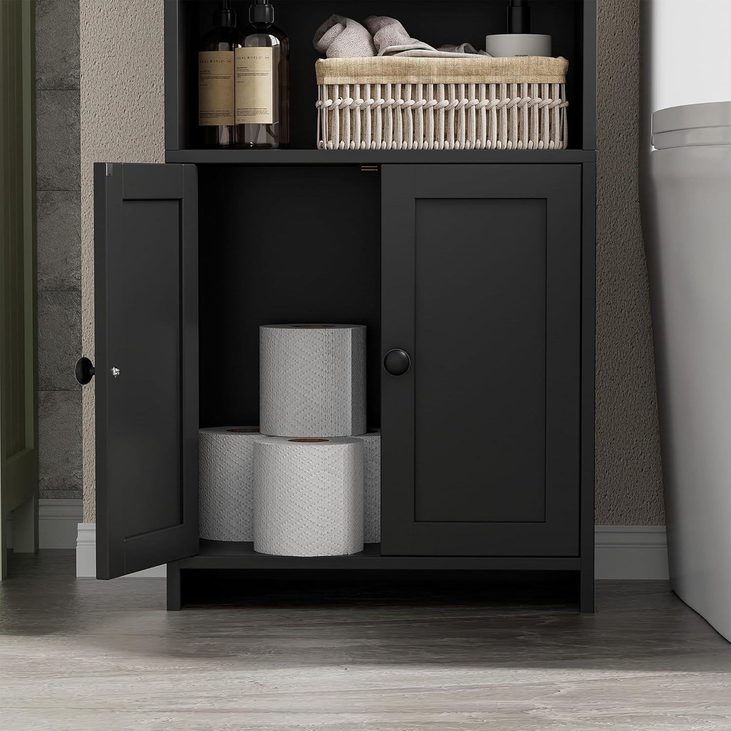 Small Bathroom Storage Cabinet, Freestanding Toilet Paper Storage with 2 Doors and Shelves, 7.9" D x 14.6" W x 31" H