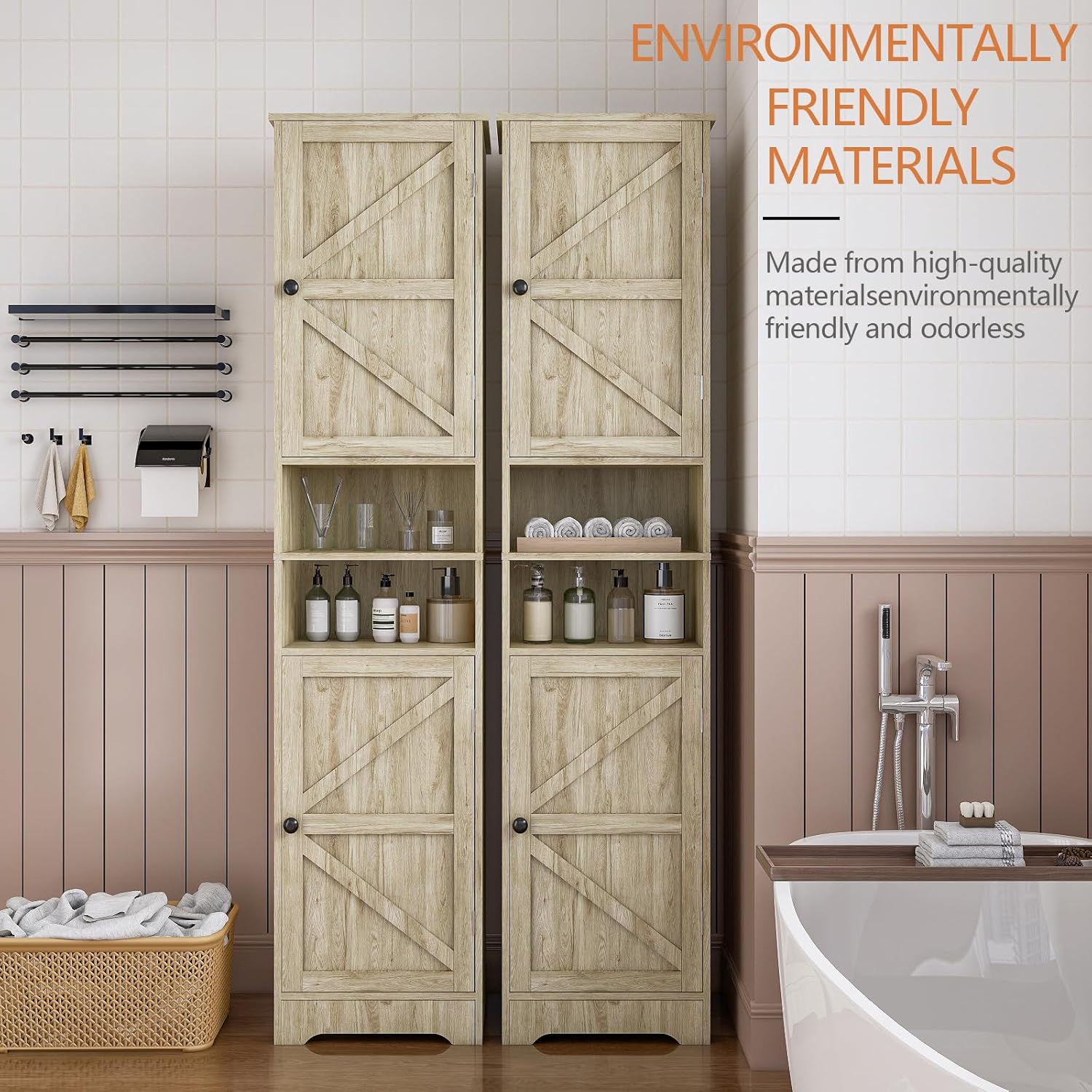 Tall Bathroom Storage Cabinet, Vertical Freestanding Organizer with Adjustable Shelf, Slim Design for Small Bathrooms