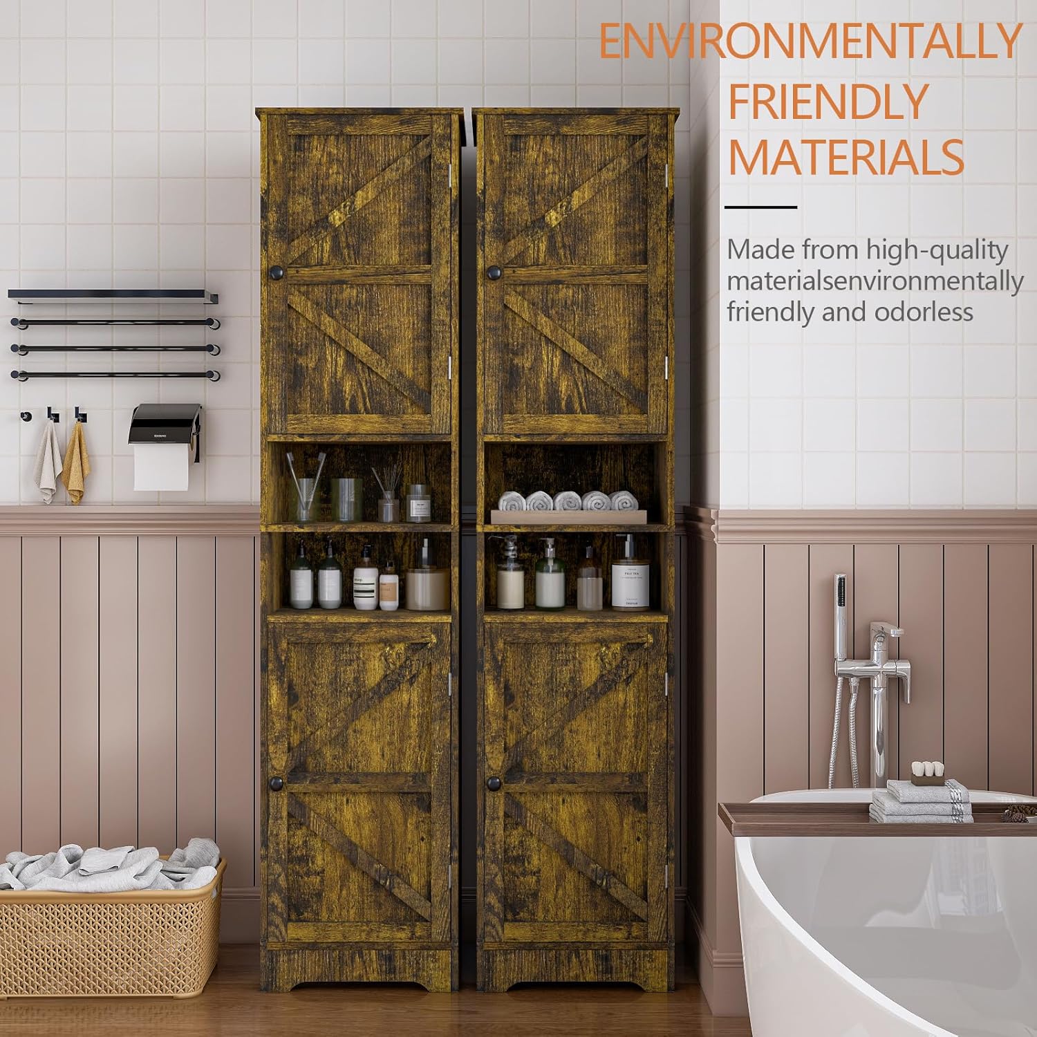 Tall Bathroom Storage Cabinet, Vertical Freestanding Organizer with Adjustable Shelf, Slim Design for Small Bathrooms