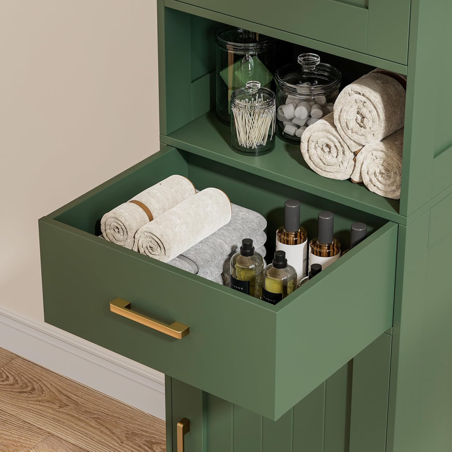 67" H Bathroom Storage Cabinet, Tall Storage Cabinet with Adjustable Shelves, Freestanding Cabinet with Doors and Drawer