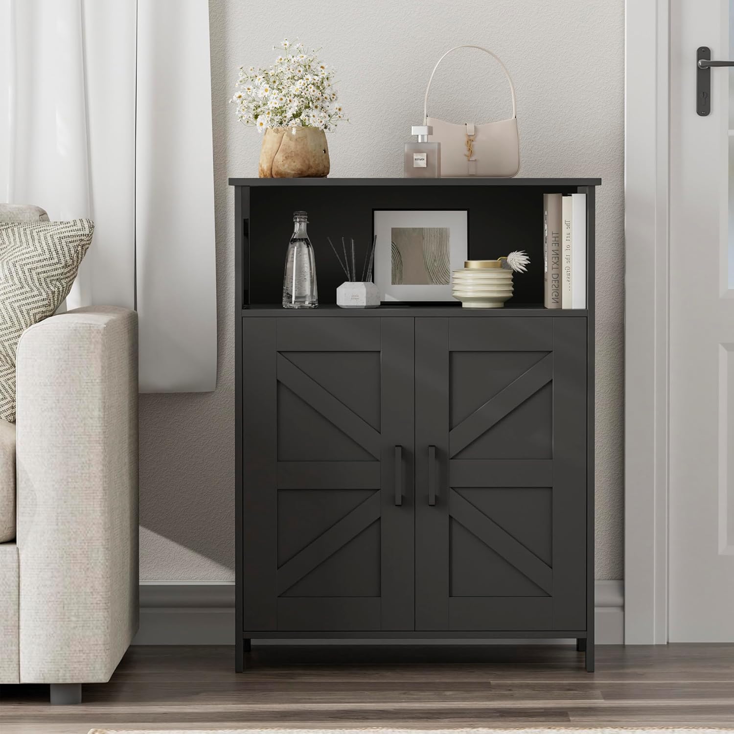 Farmhouse Bathroom Storage Cabinet with 2 Doors, Toilet Paper Cabinet with Adjustable Shelves, 11.8"D x 23.6"W x 31.5"H