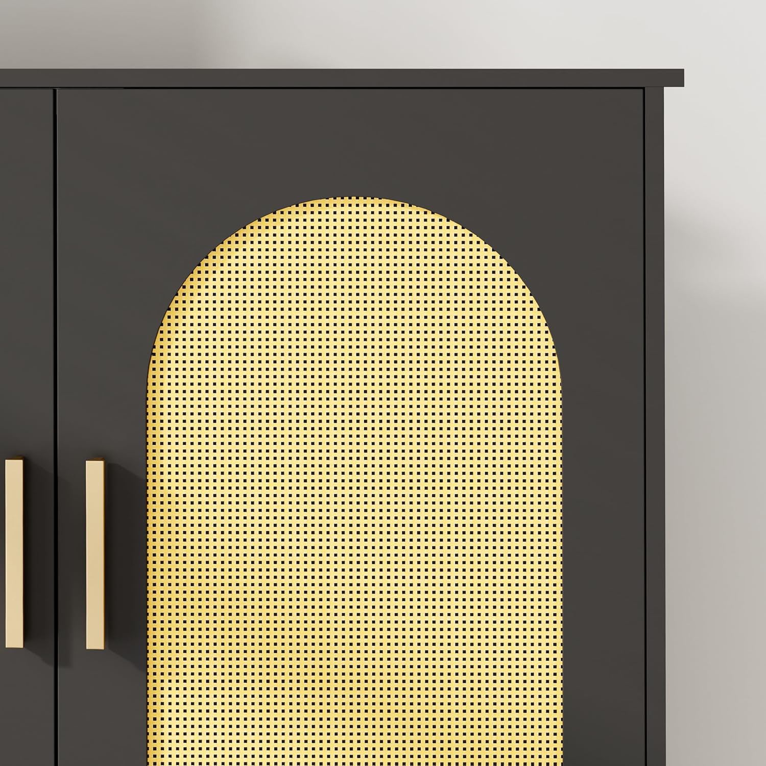 67" H Over The Toilet Storage Cabinet, Boho Bathroom Organizer with Rattan Decorated Doors, 7.9"D x 31.5"W x 67.7"H