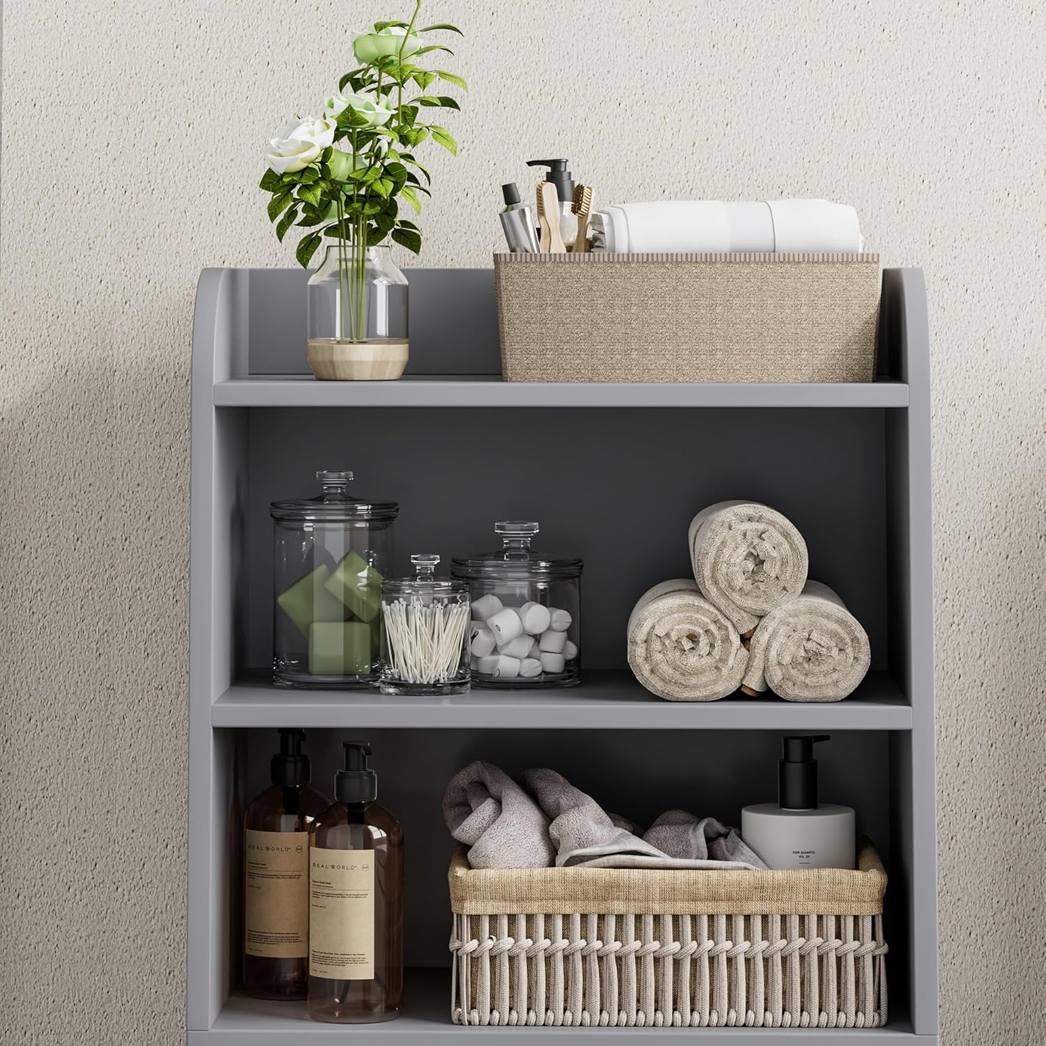 Freestanding Toilet Paper Storage with 2 Doors and Shelves, Bathroom Organizers and Storage for Small Spaces, 7.9" D x 14.6" W x 31" H