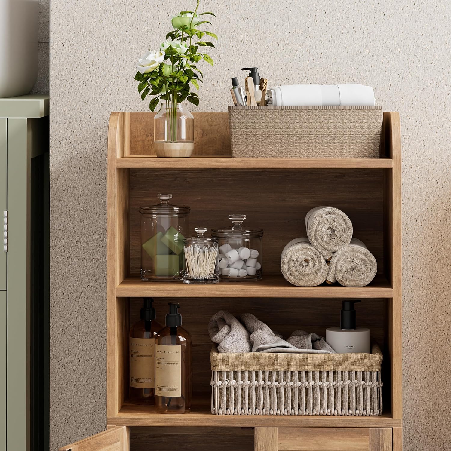 Freestanding Toilet Paper Storage with 2 Doors and Shelves, Bathroom Organizers and Storage for Small Spaces, 7.9" D x 14.6" W x 31" H