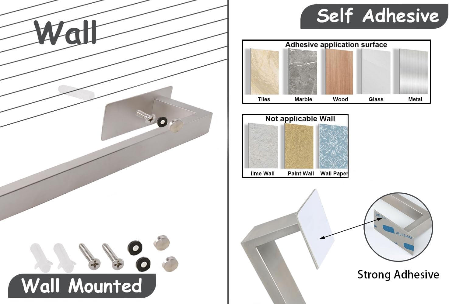 Bathroom Towel Bar Self Adhesive
