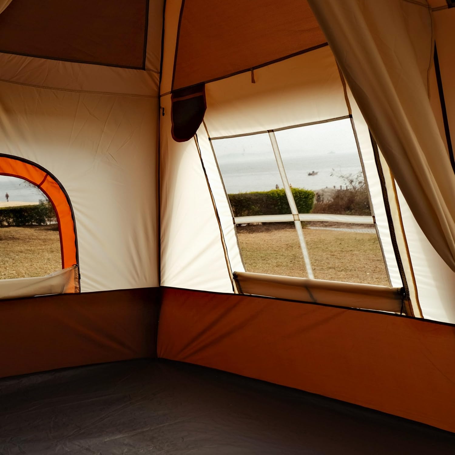 Large Tent 8-10 Person, 2 Rooms, 2 Doors and 4 Windows with Mesh, Straight Wall, Waterproof, Double Layer