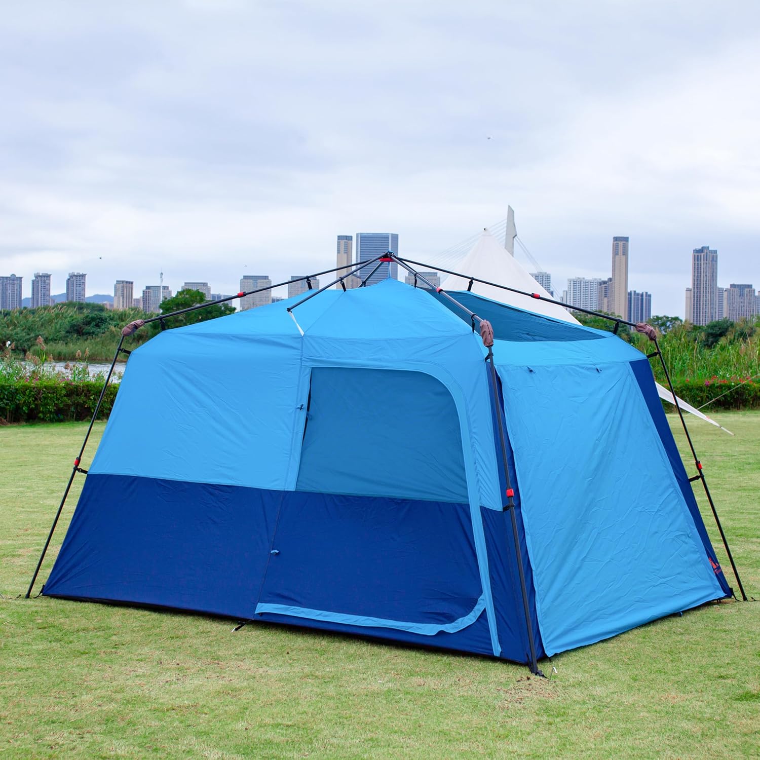 Instant Tent 6 Person(B), Family Cabin Tents, 2 Rooms, 3 Doors and 3 Windows with Mesh