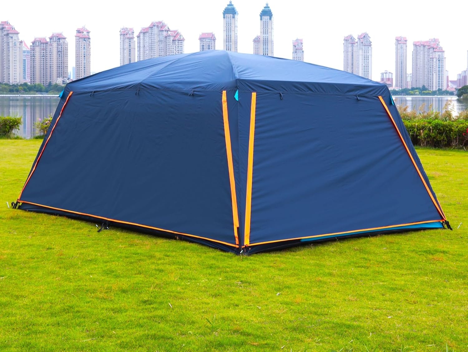Extra Large Tent 12 Person, Awning Family Cabin Tents, 2 Rooms, 4 Doors and 4 Windows with Mesh, Straight Wall