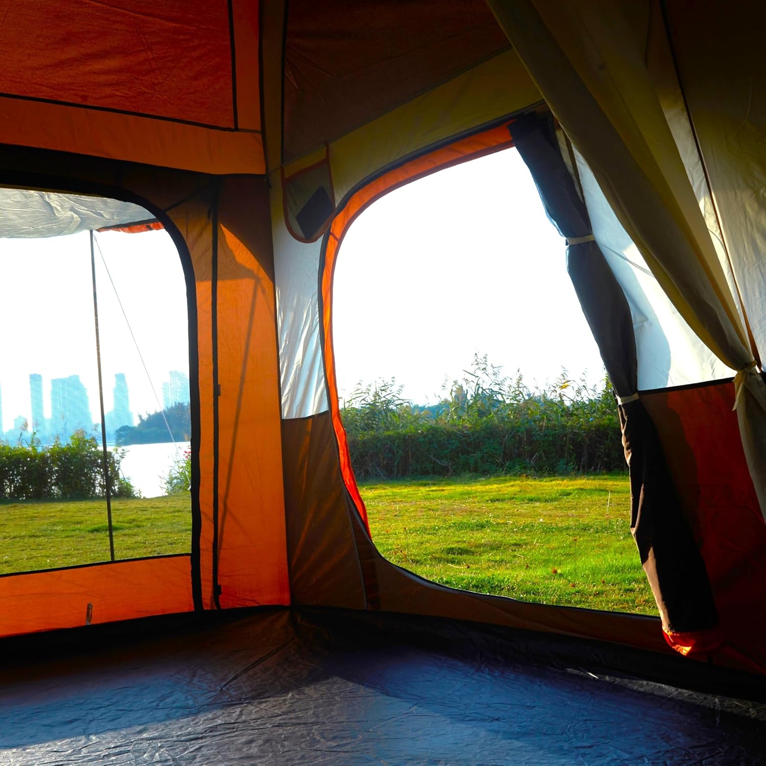 Tent 6 Person(A), Family Cabin Tents, 2 Rooms, 3 Doors and 3 Windows with Mesh