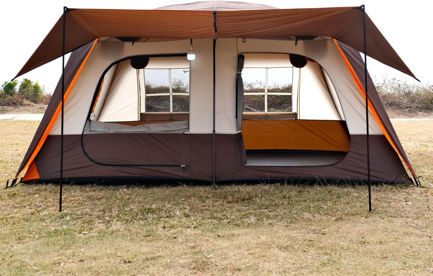 Large Tent 8-10 Person, 2 Rooms, 2 Doors and 4 Windows with Mesh, Straight Wall, Waterproof, Double Layer