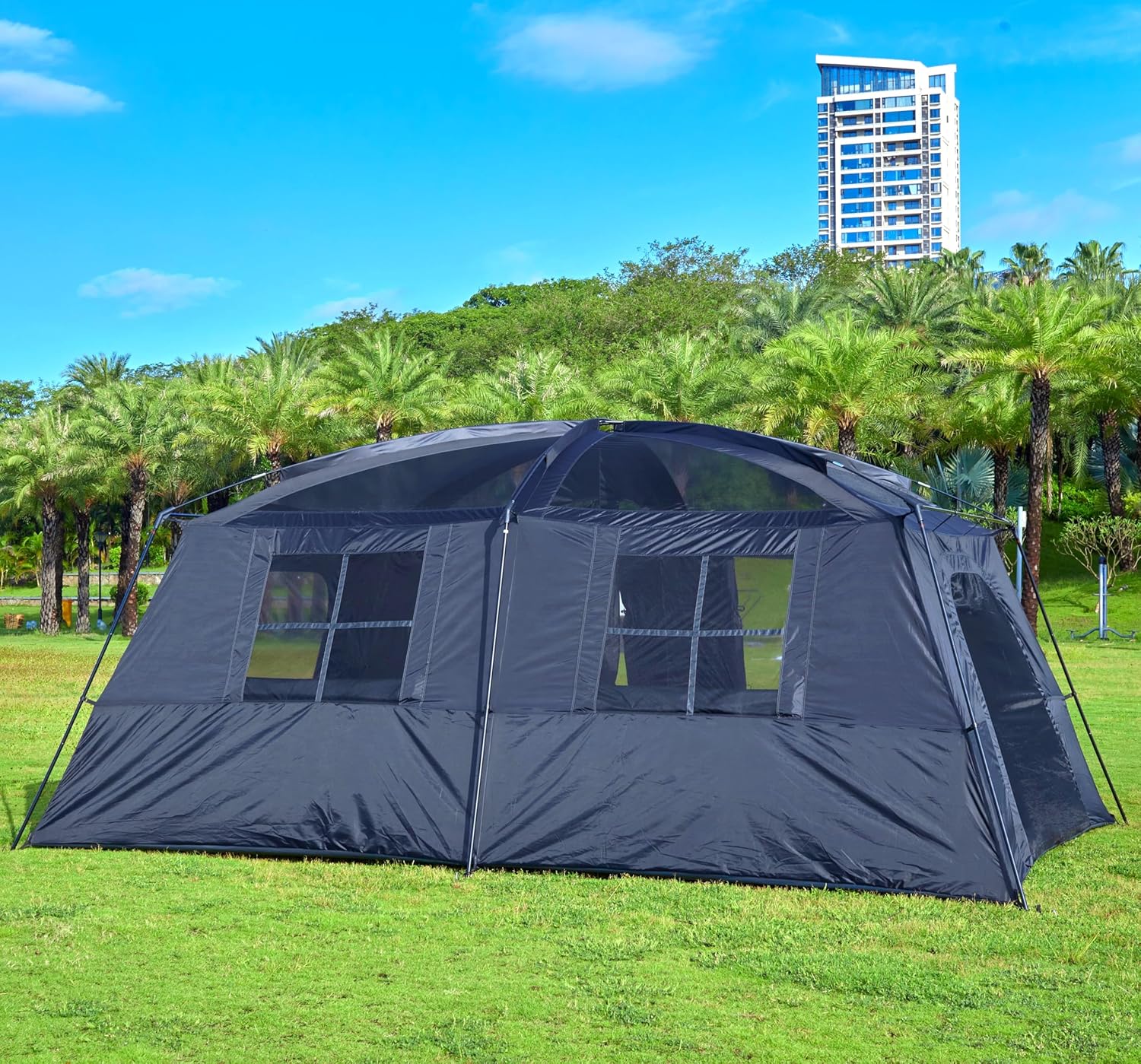 Extra Large Tent 12-14 Person, Family Cabin Tents, 2 Doors 4 Windows with Mesh, Waterproof, Straight Wall