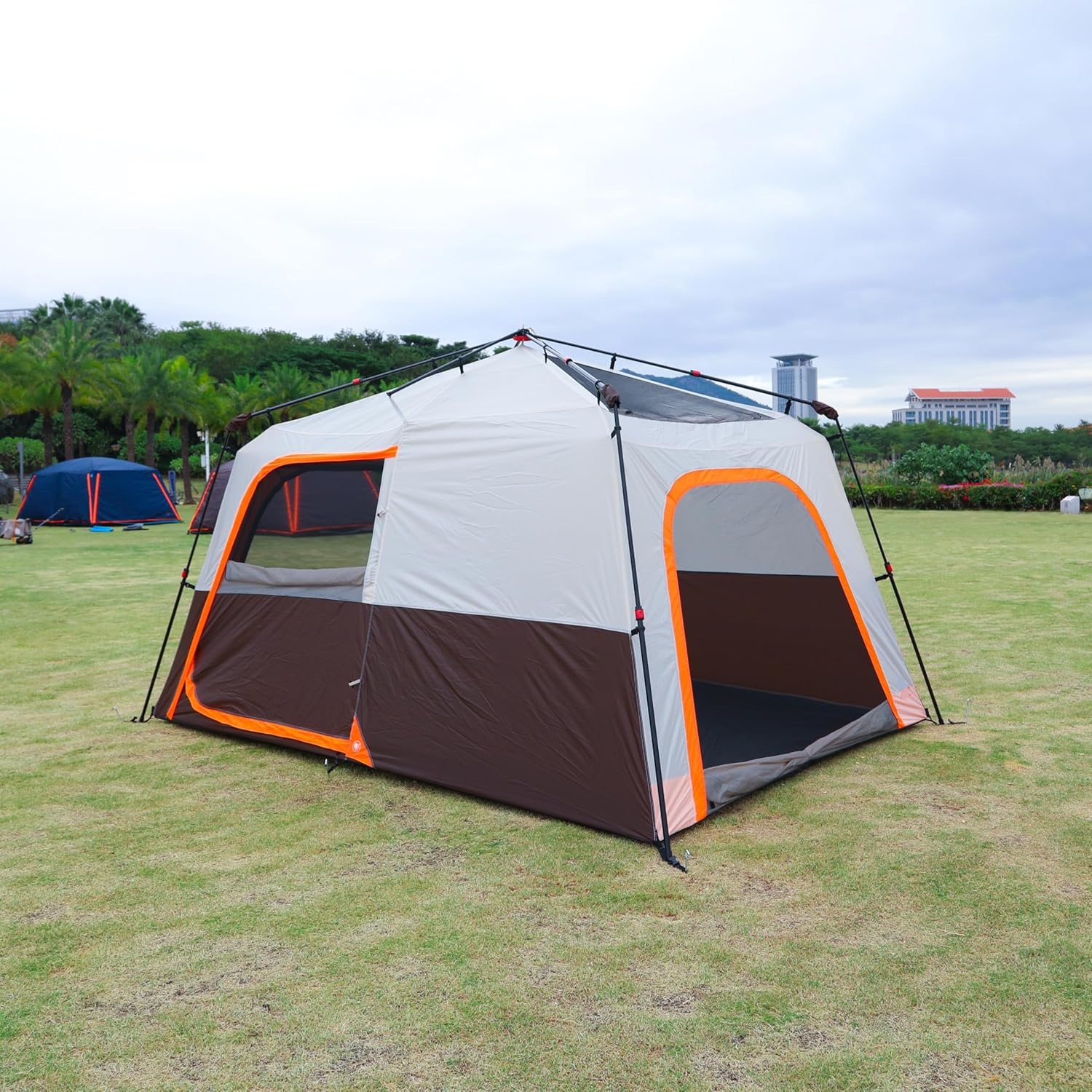 Instant Tent 6 Person(B), Family Cabin Tents, 2 Rooms, 3 Doors and 3 Windows with Mesh