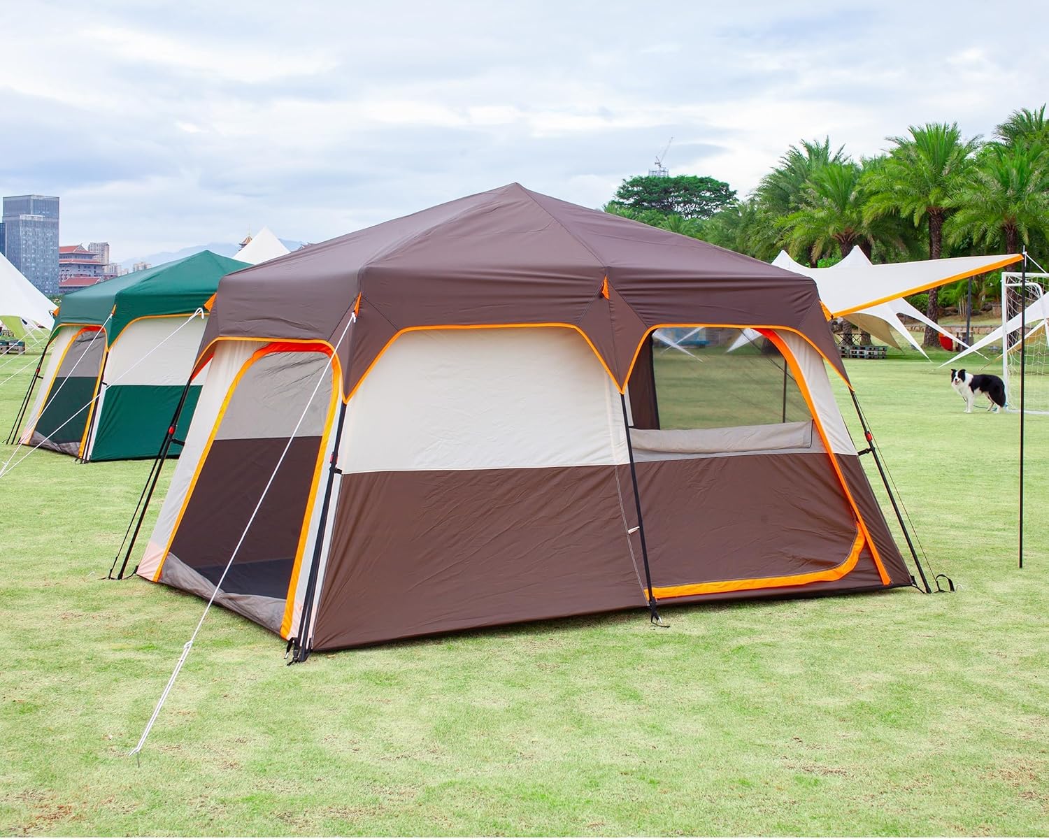 Instant Tent 6 Person(B), Family Cabin Tents, 2 Rooms, 3 Doors and 3 Windows with Mesh